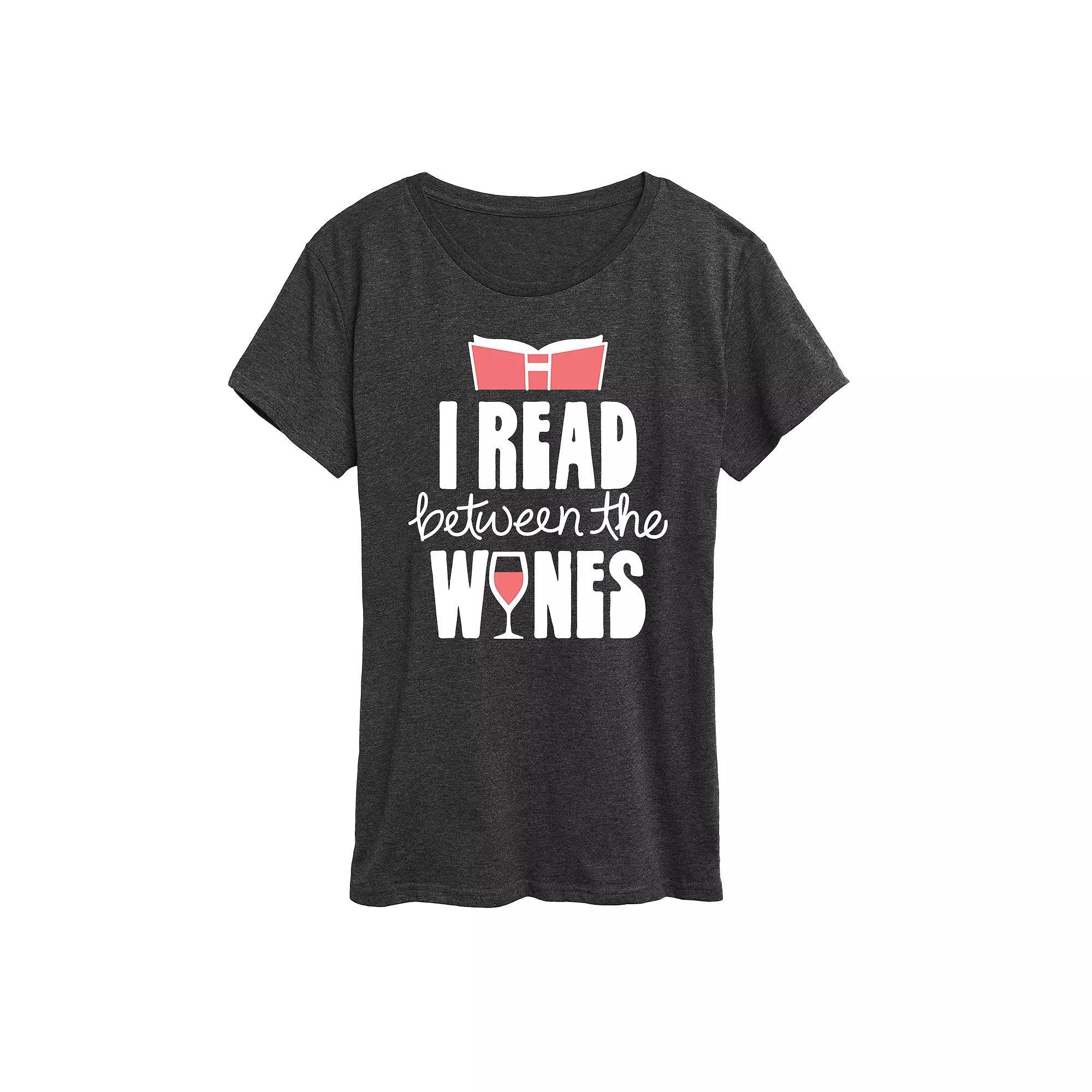 Womens I Read Between The Wines Graphic Tee, Girls Grey Blue Product Image