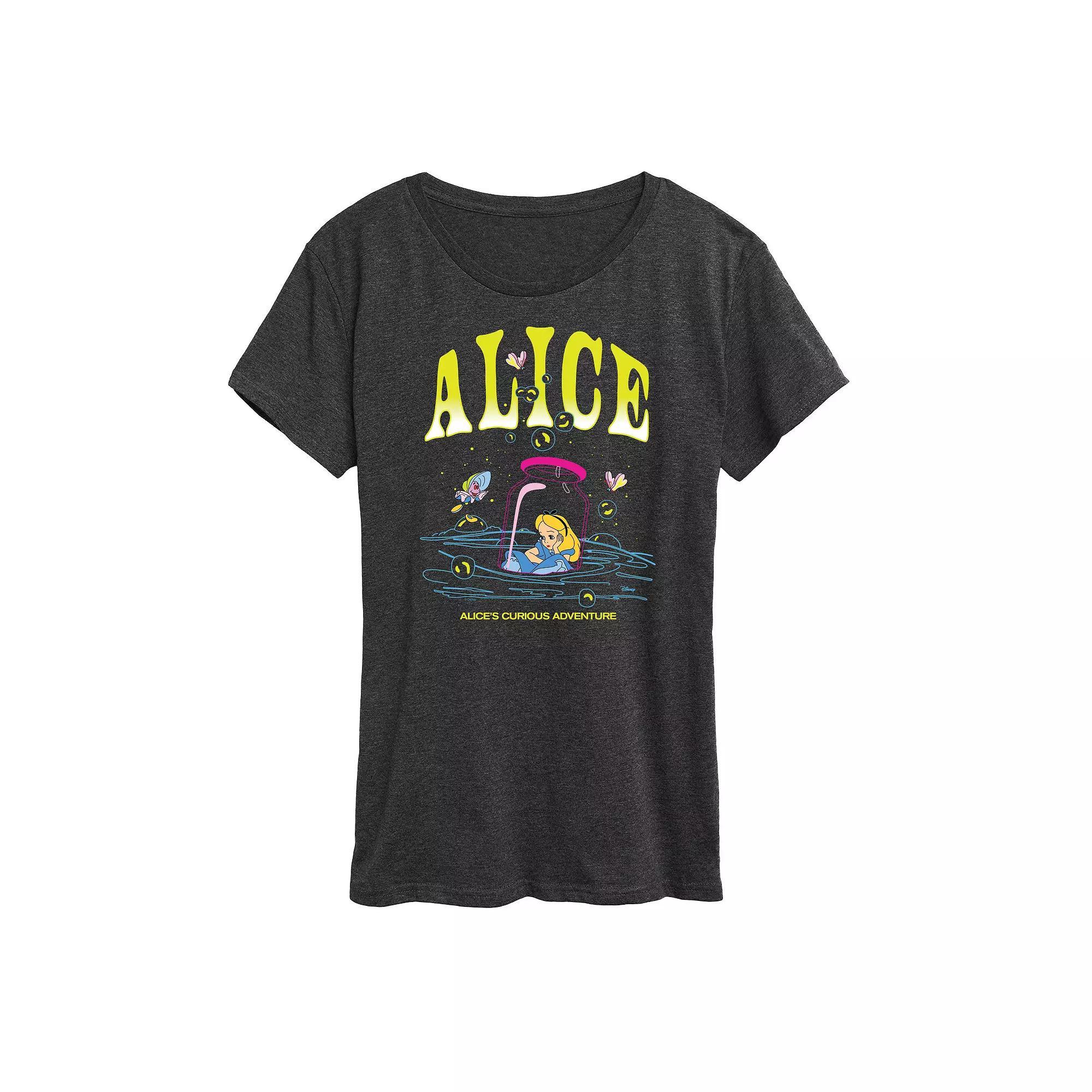 Disneys Alice in Wonderland Womens Alice In Bottle Graphic Tee, Girls Heather Grey Product Image