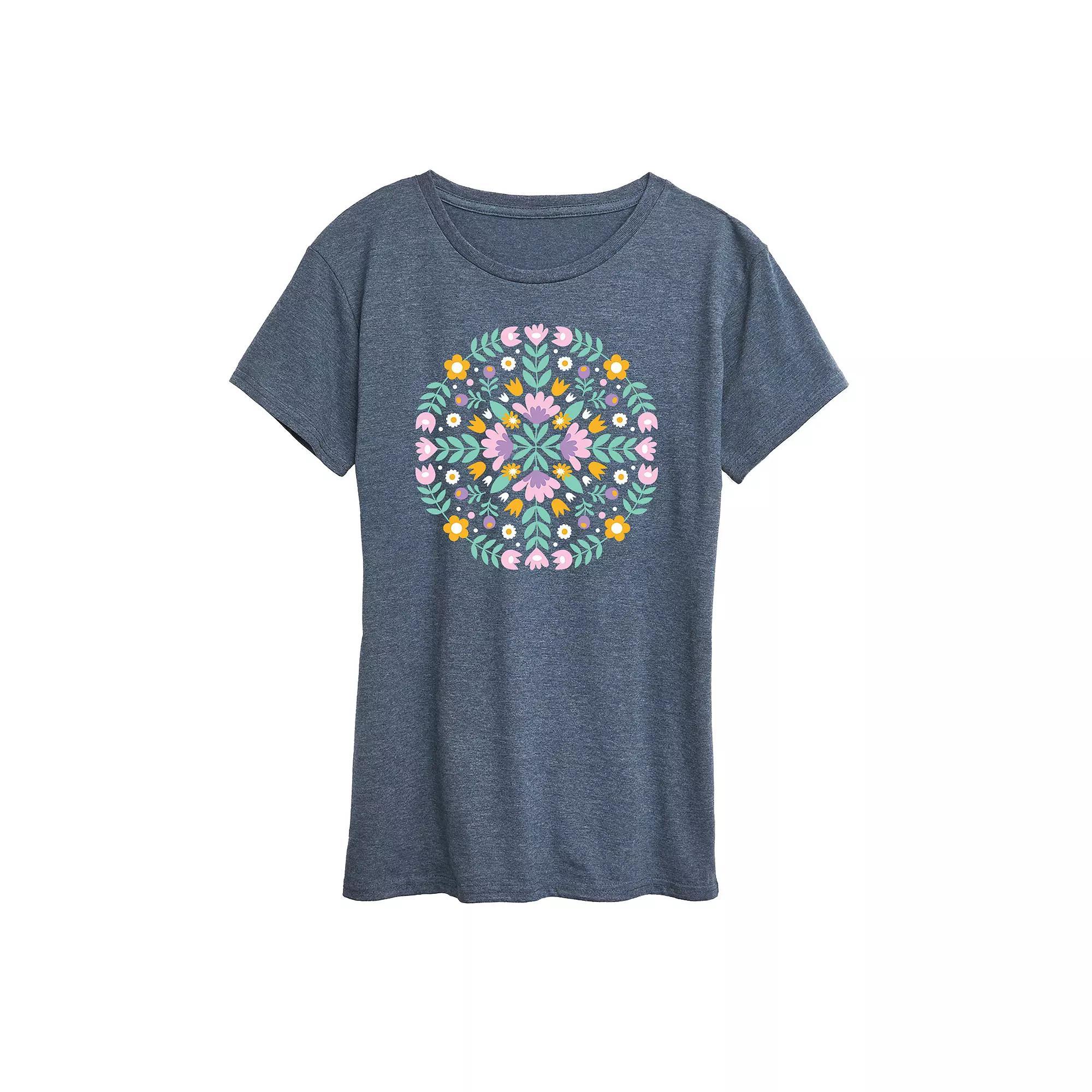 Womens Scandinavian Flowers Oversized Tee Grey Royal Blue Product Image