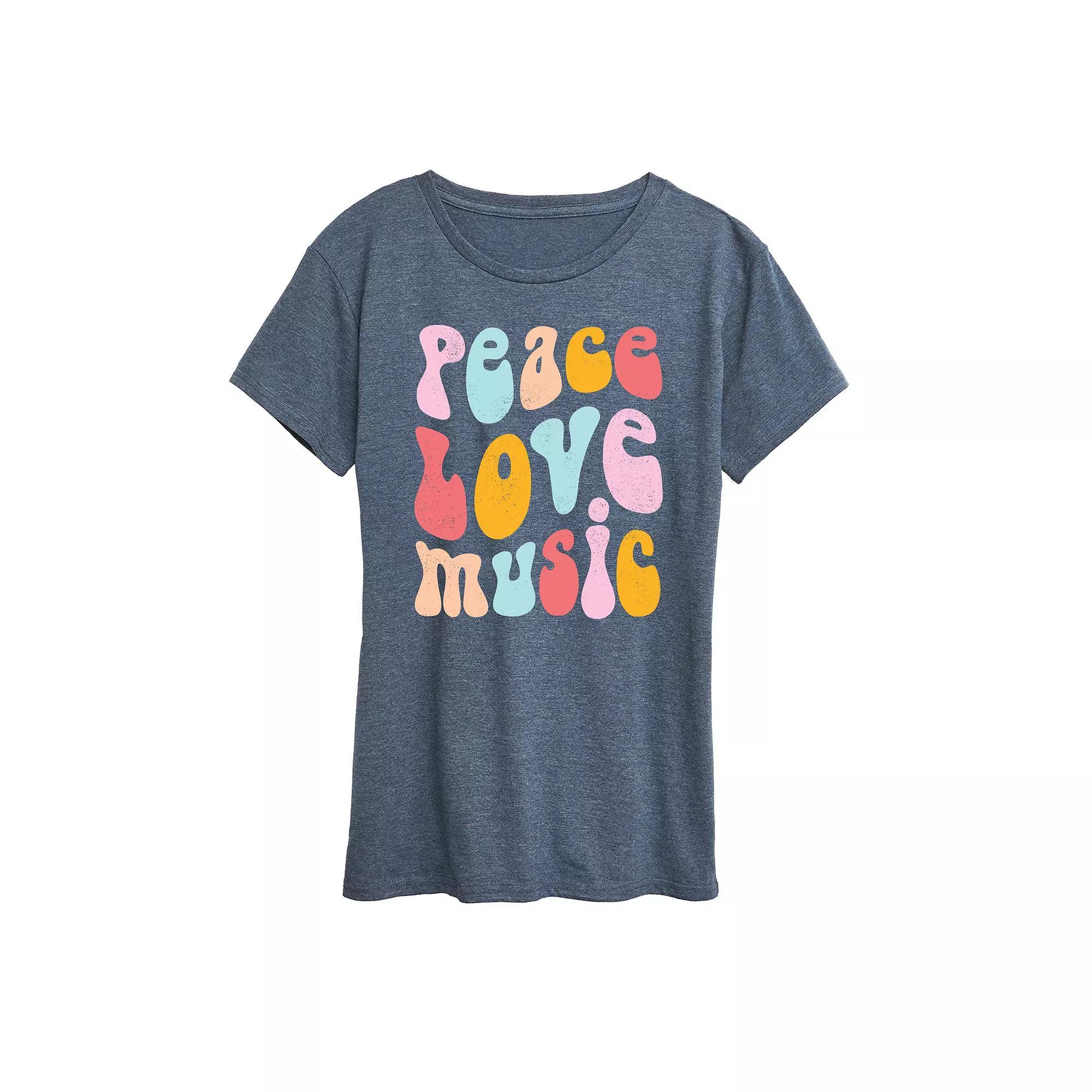 Womens Peace Love Music Distressed Graphic Tee Blue Product Image