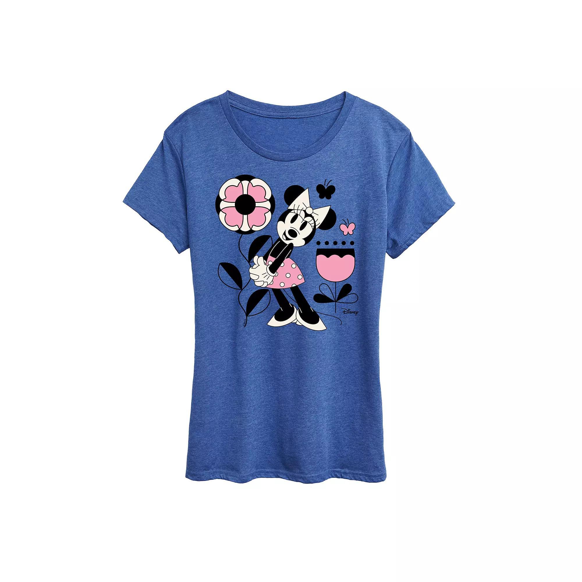 Disneys Minnie Mouse Flower Butterfly Graphic Tee, Womens Grey Royal Blue Product Image