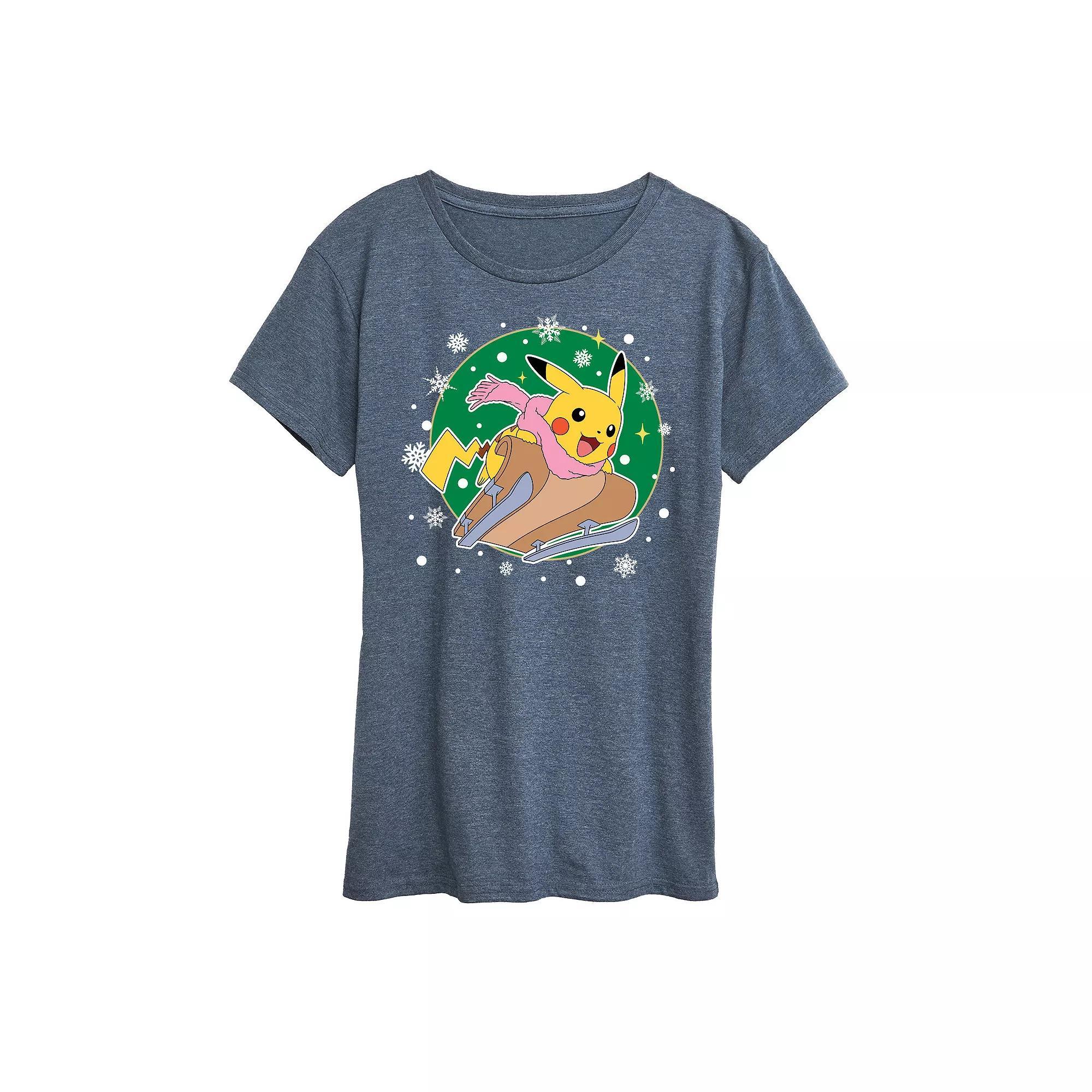 Womens Pokemon Pikachu Sled Tee, Girls Grey Blue Product Image