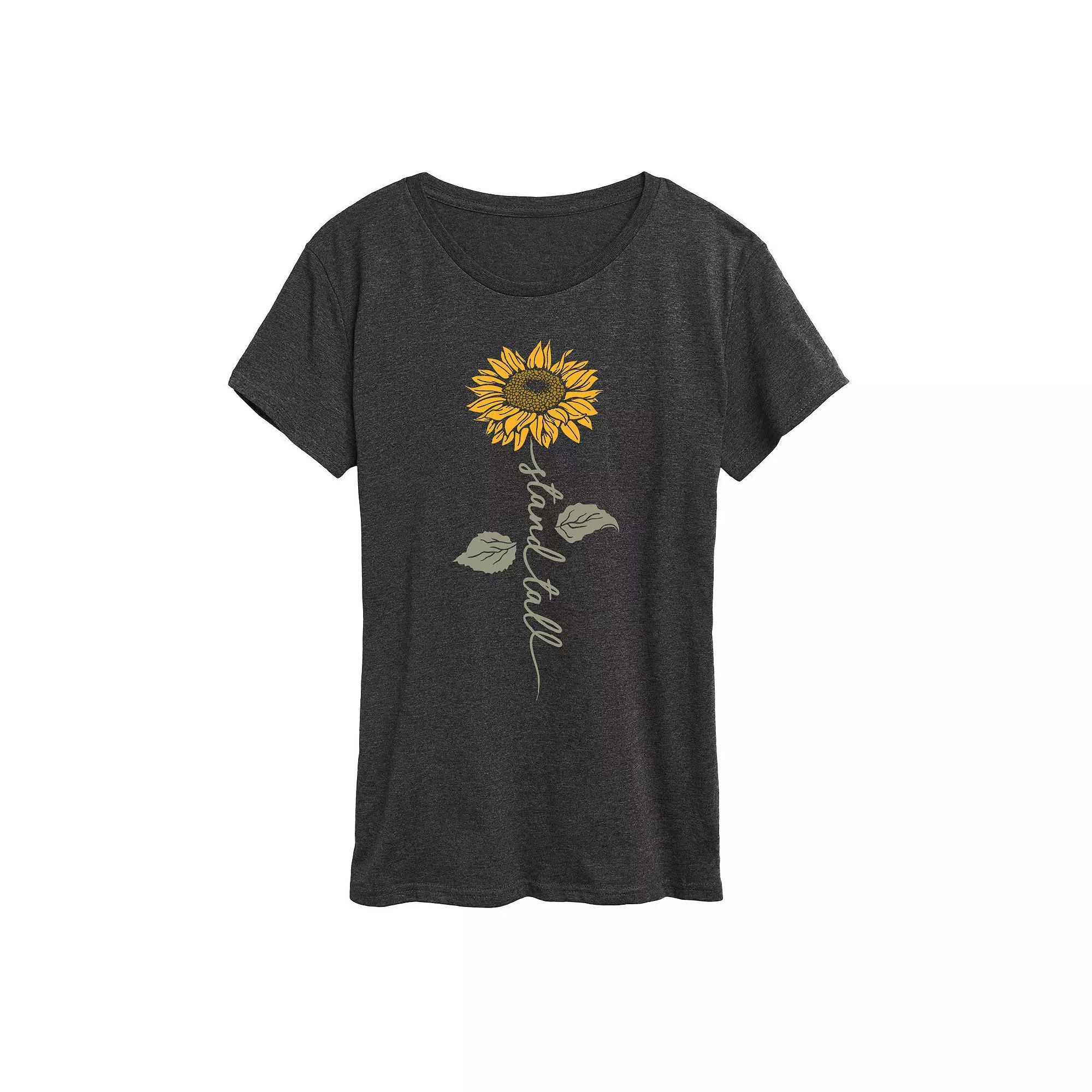 Womens Stand Tall Sunflower Graphic Tee, Girls Heather Grey Product Image