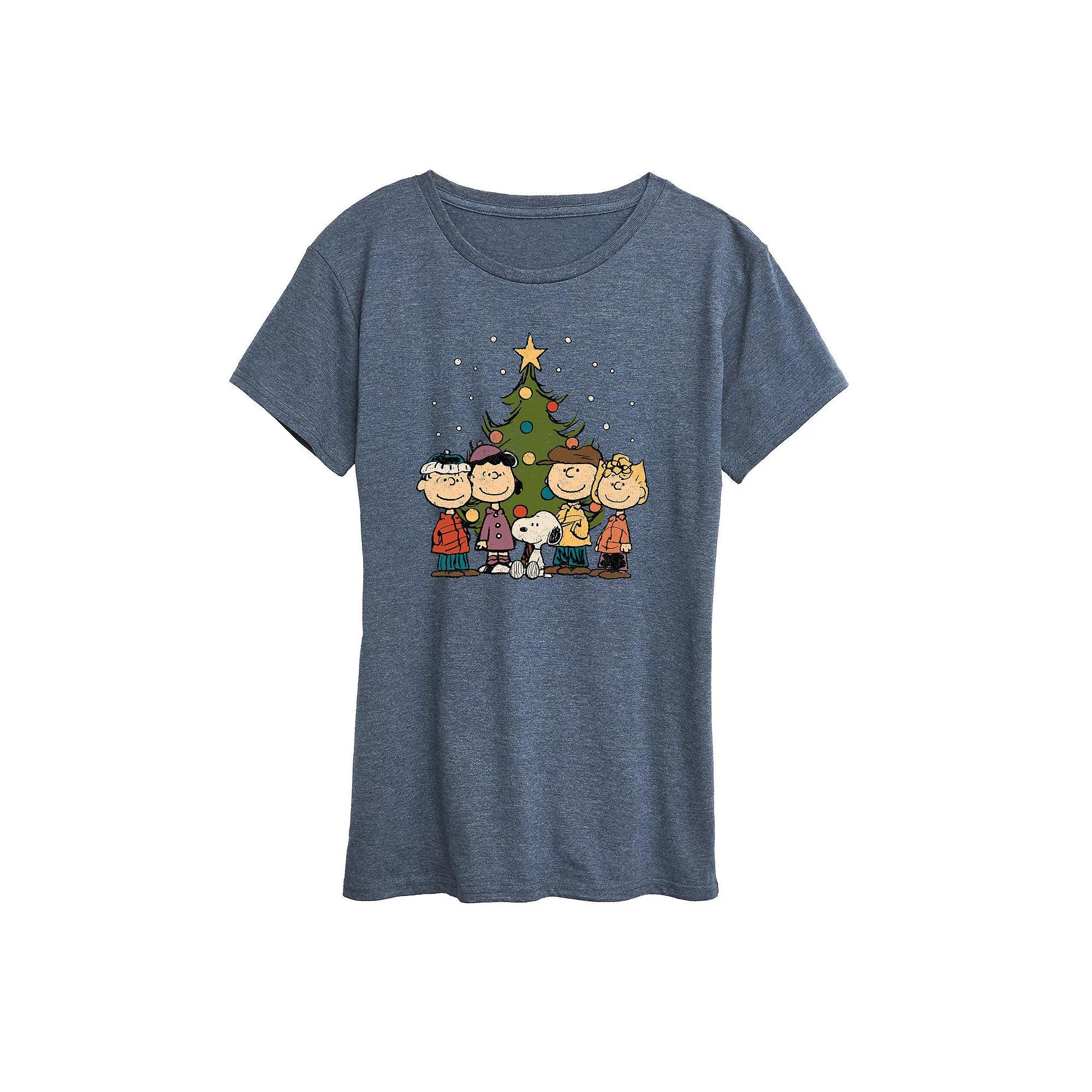 Women's Peanuts Christmas Group Graphic Tee, Size: XL, Grey Gray Product Image
