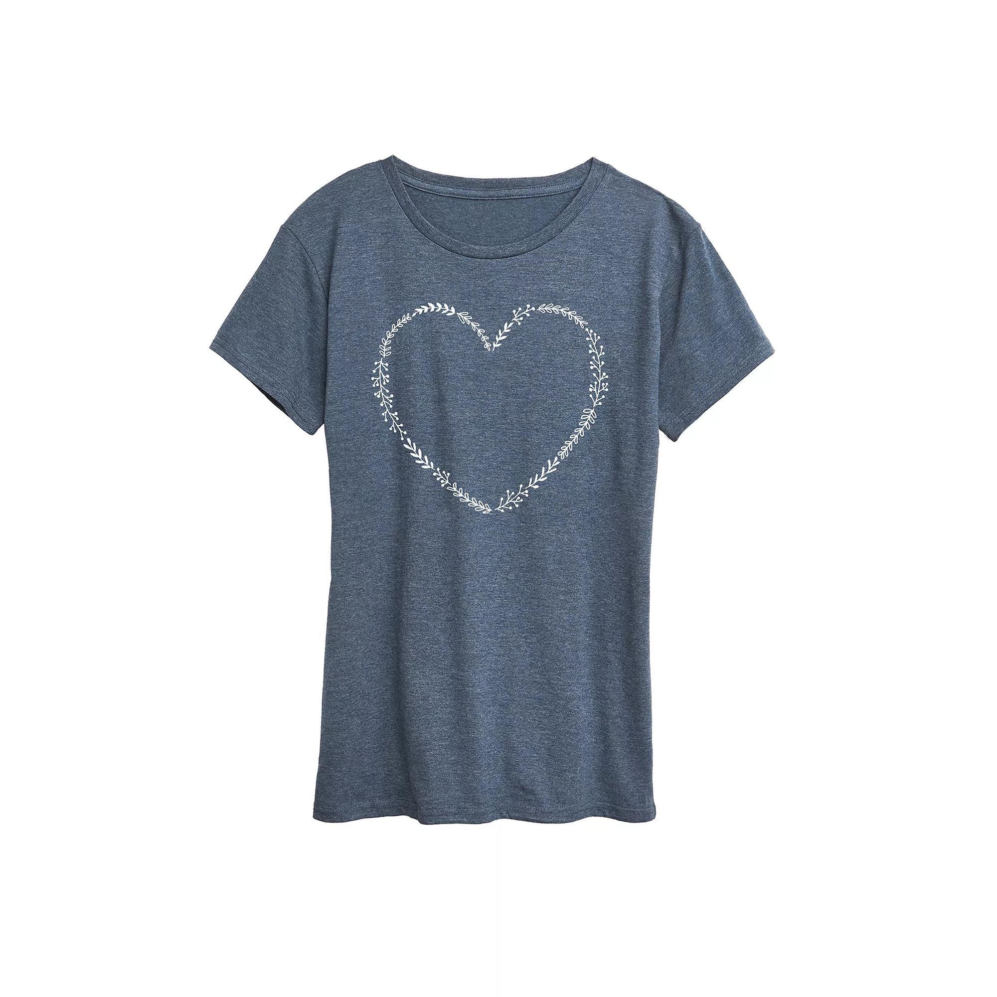Womens Floral Heart Outline Graphic Tee Grey Blue Product Image