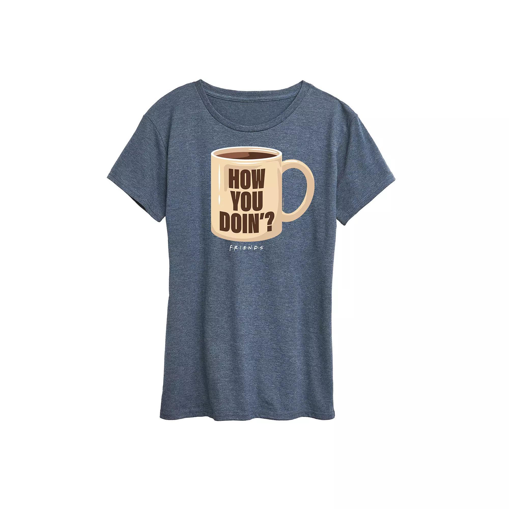 Womens Friends How You Doin Coffee Mug Graphic Tee, Girls Grey Blue Product Image