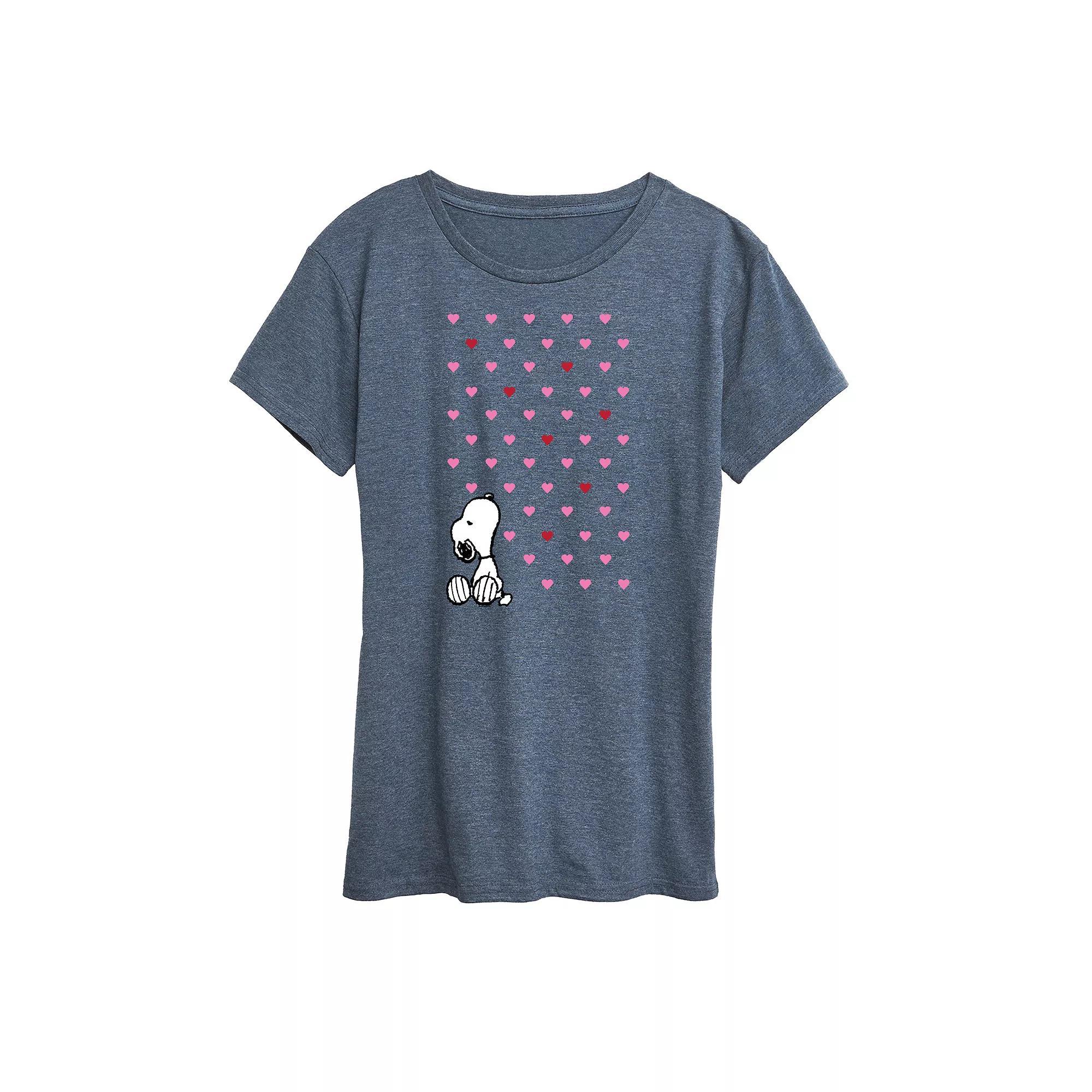 Women's Peanuts Valentine Snoopy Hearts Graphic Tee, Size: Small, Grey Blue Product Image