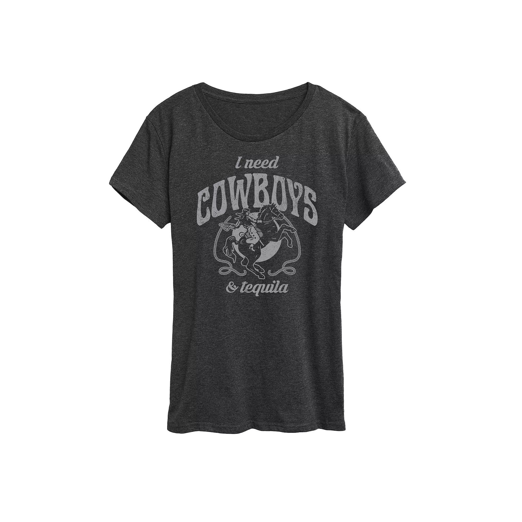Womens I Need Cowboys And Tequila Graphic Tee Heather Grey Product Image