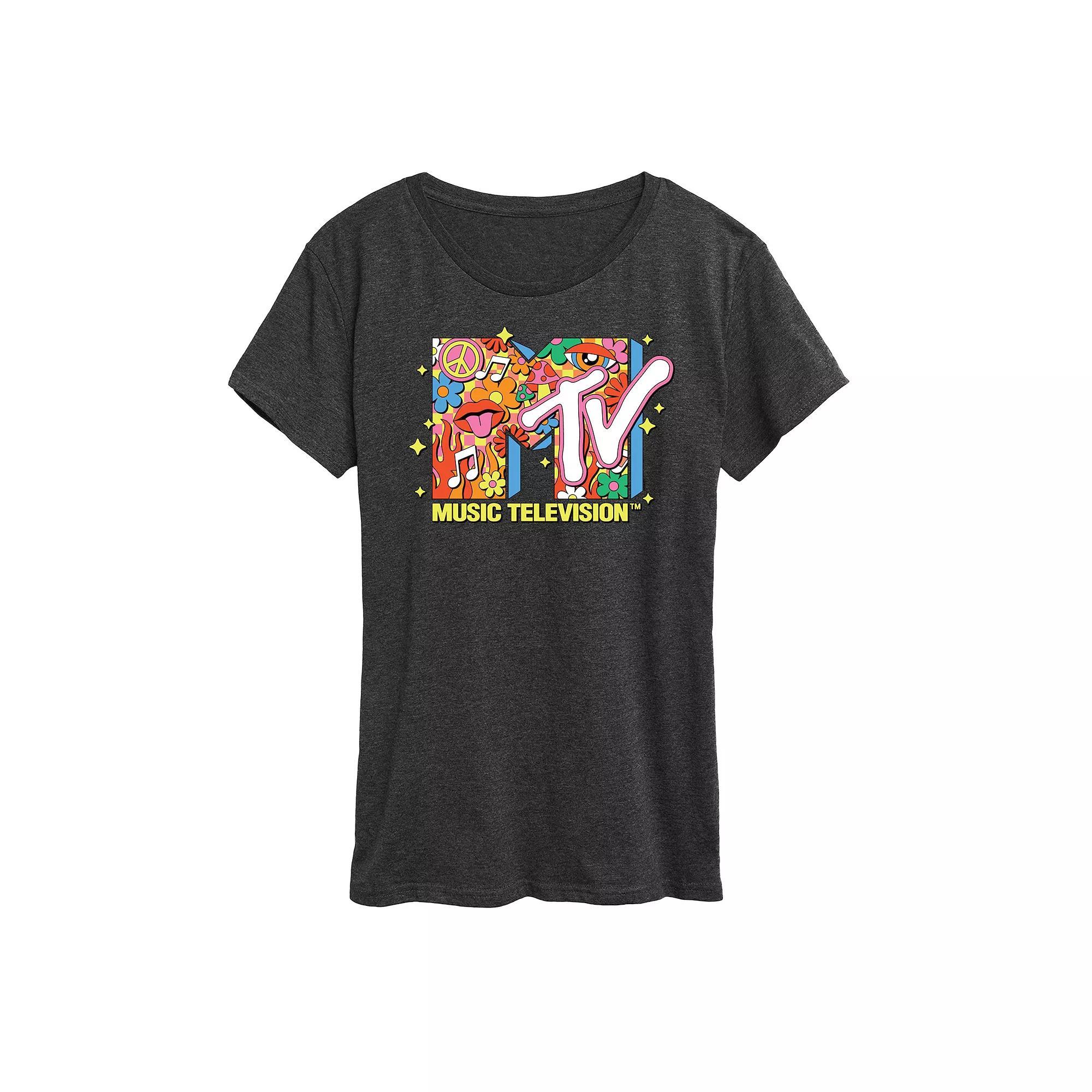 Womens MTV Logo Retro Collage Graphic Tee Blue Product Image
