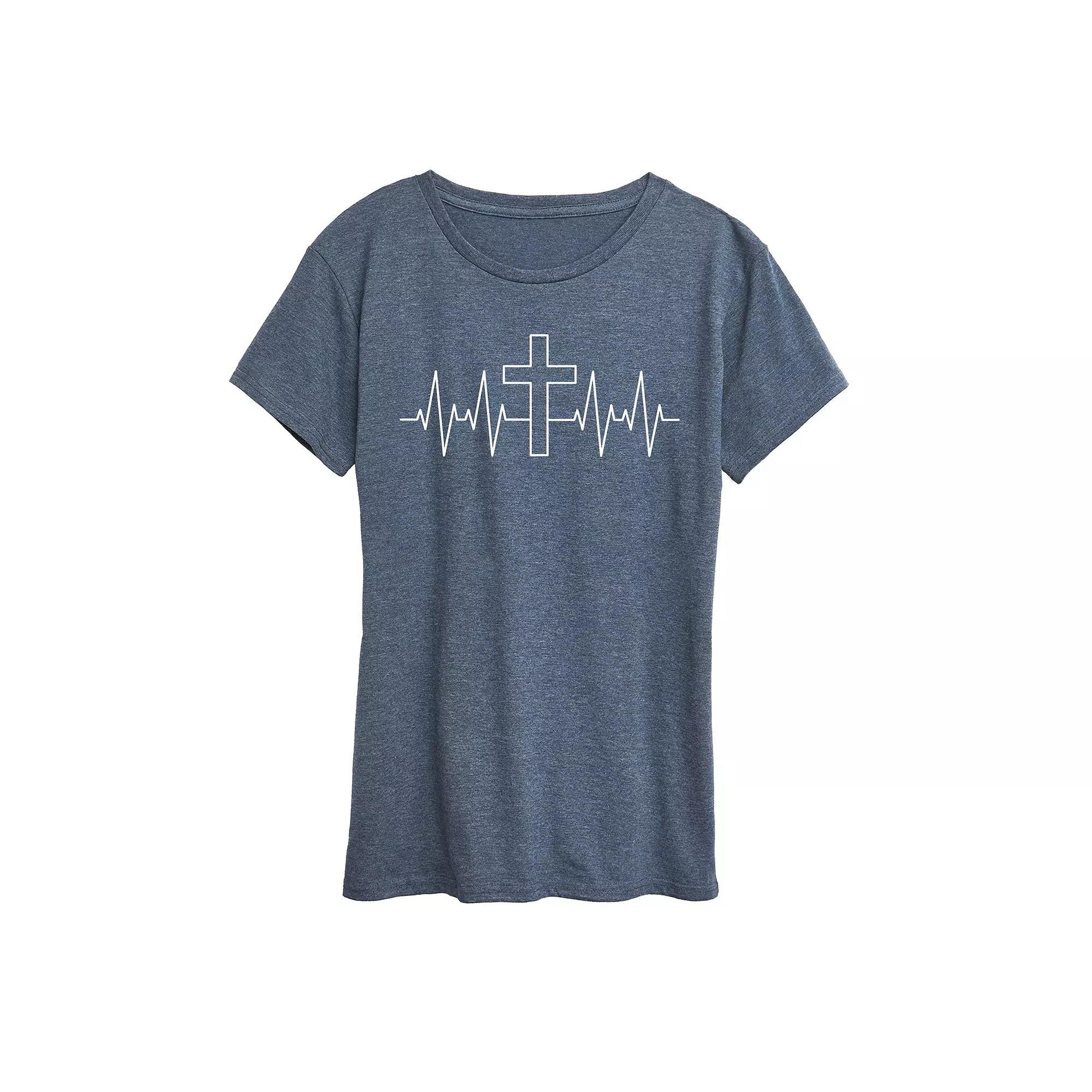 Womens Cross EKG Graphic Tee Grey Blue Product Image