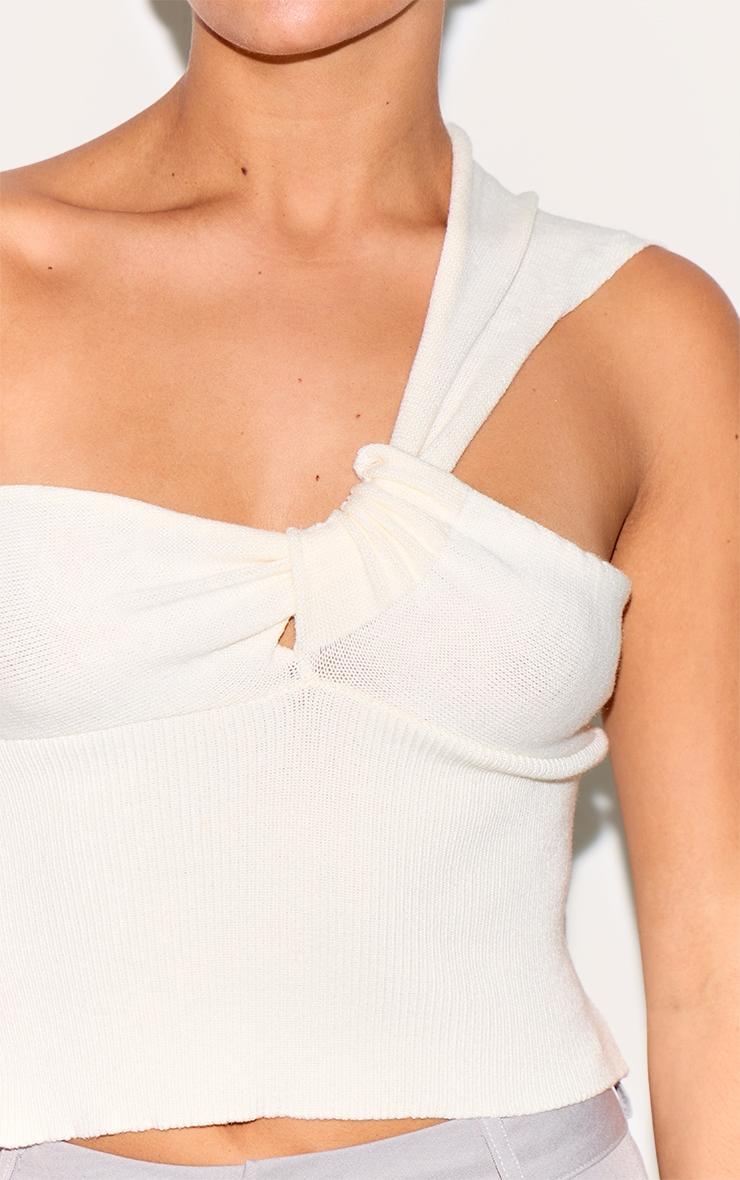 Petite Cream Knitted One Shoulder Bow Top Product Image