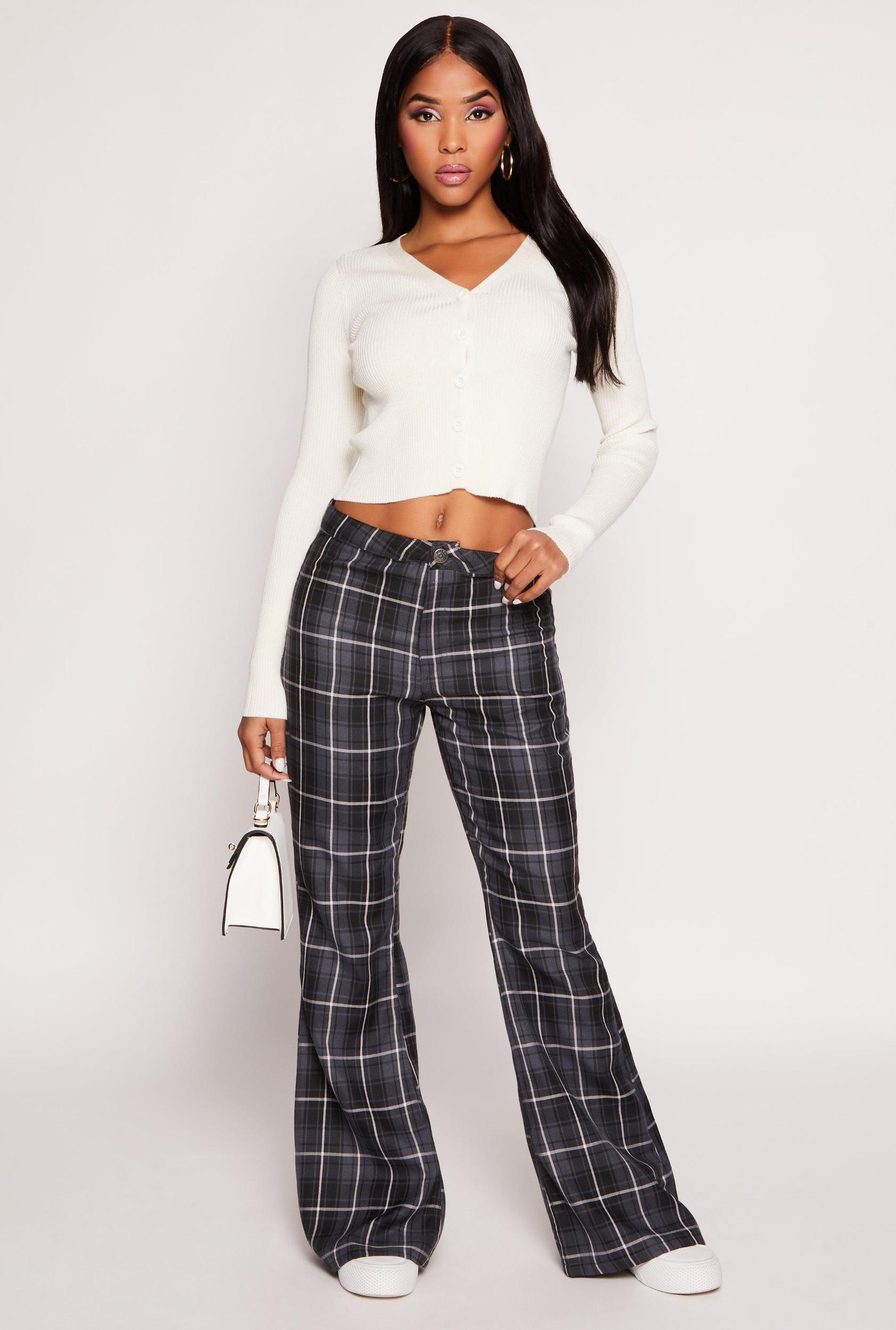 Womens Almost Famous Plaid Flare Pants Product Image