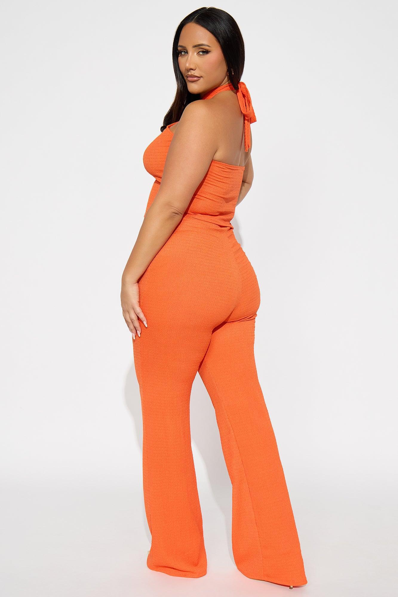 Ana Textured Halter Pant Set - Orange Product Image