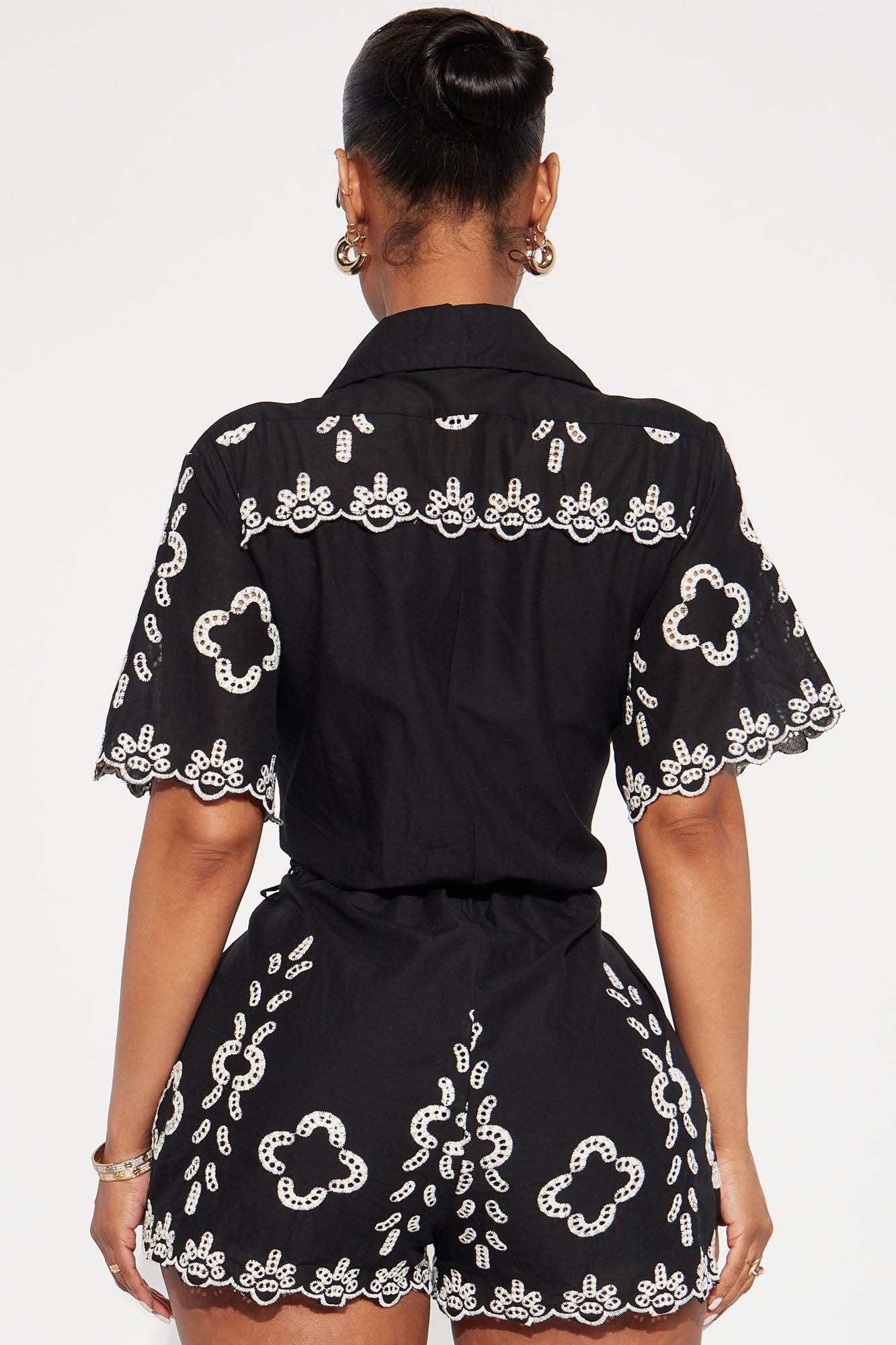 Sicily Linen Romper - Black/White Product Image