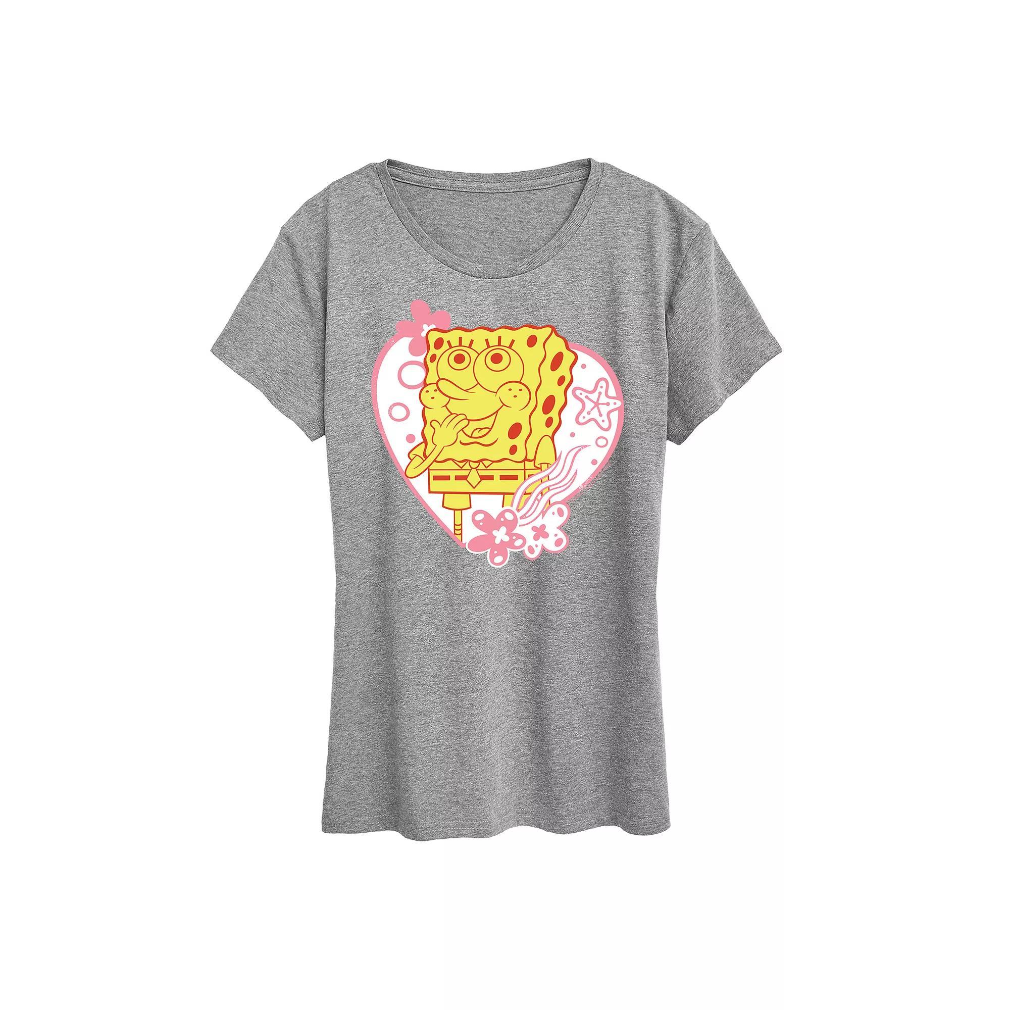 Womens Spongebob Squarepants Heart Graphic Tee Grey Gray Product Image