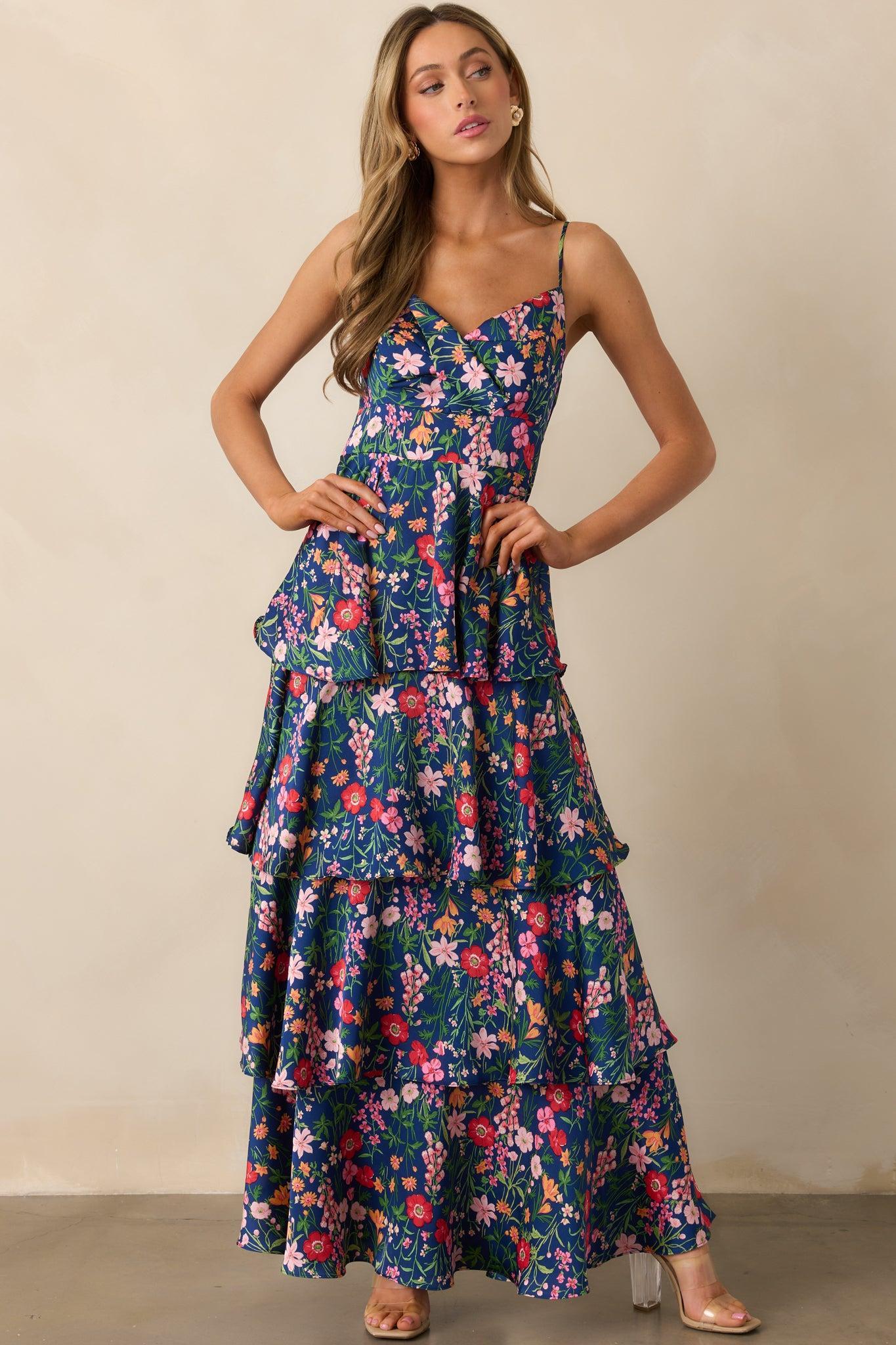 Petal Parade Navy Floral Tiered Maxi Dress Product Image