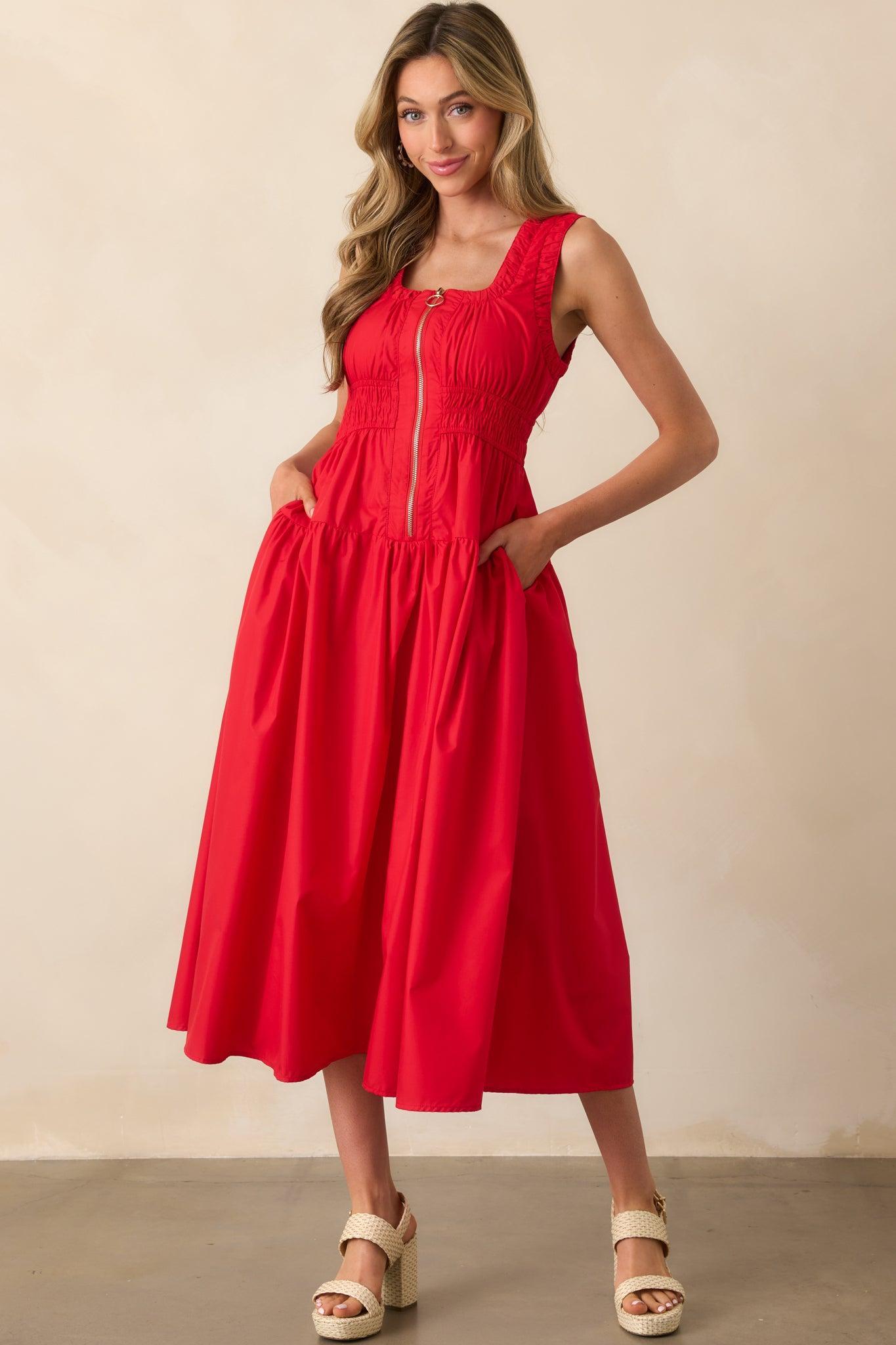 Better Late Than Never Red Sleeveless Midi Dress Product Image