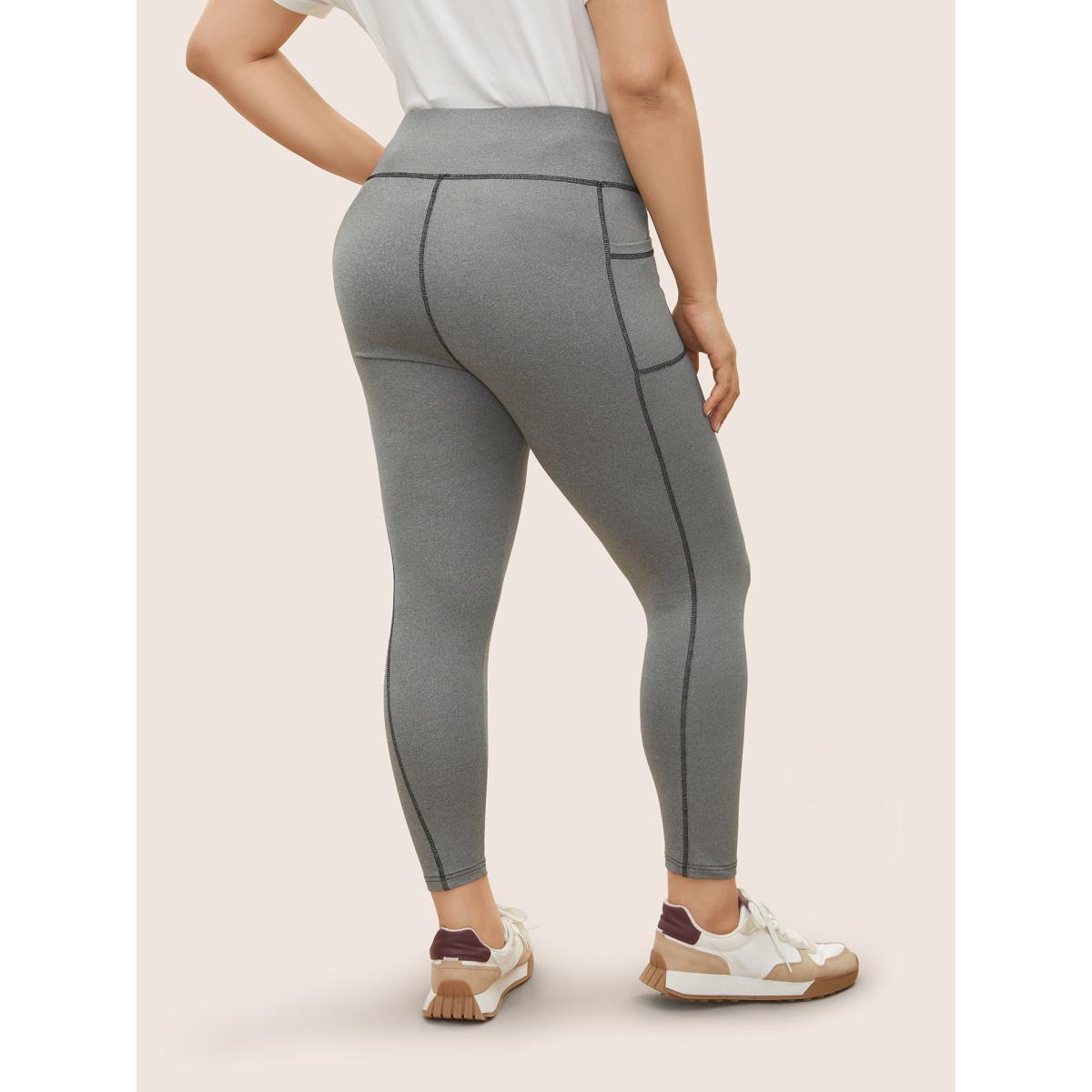 Plus Size Contrast Trim Side Pocket High Rise Leggings Women Gray Casual High stretch High Rise Everyday Leggings BloomChic 14-16/1X Product Image
