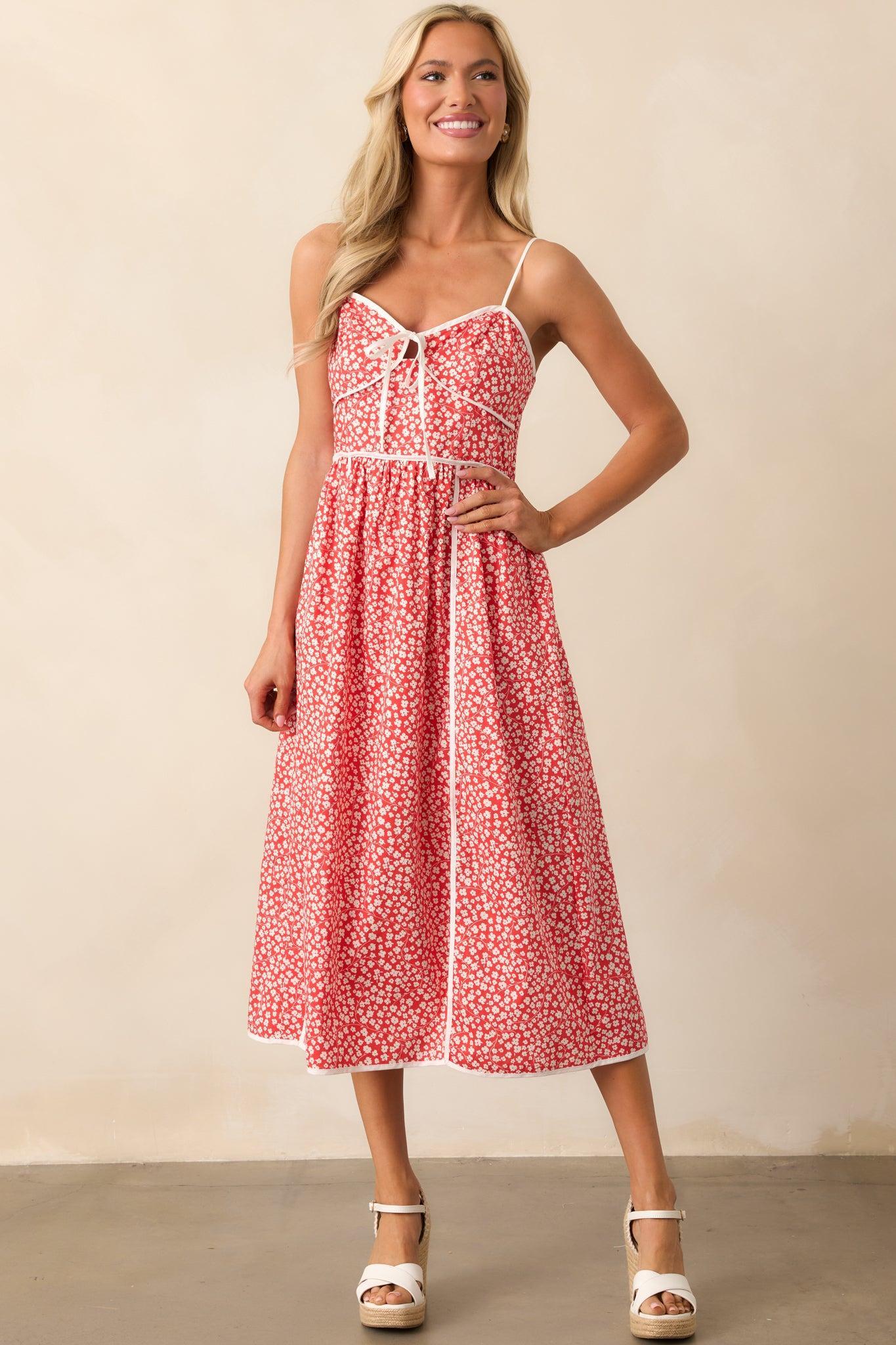 Memories Being Made Red Floral Sleeveless Midi Dress Product Image