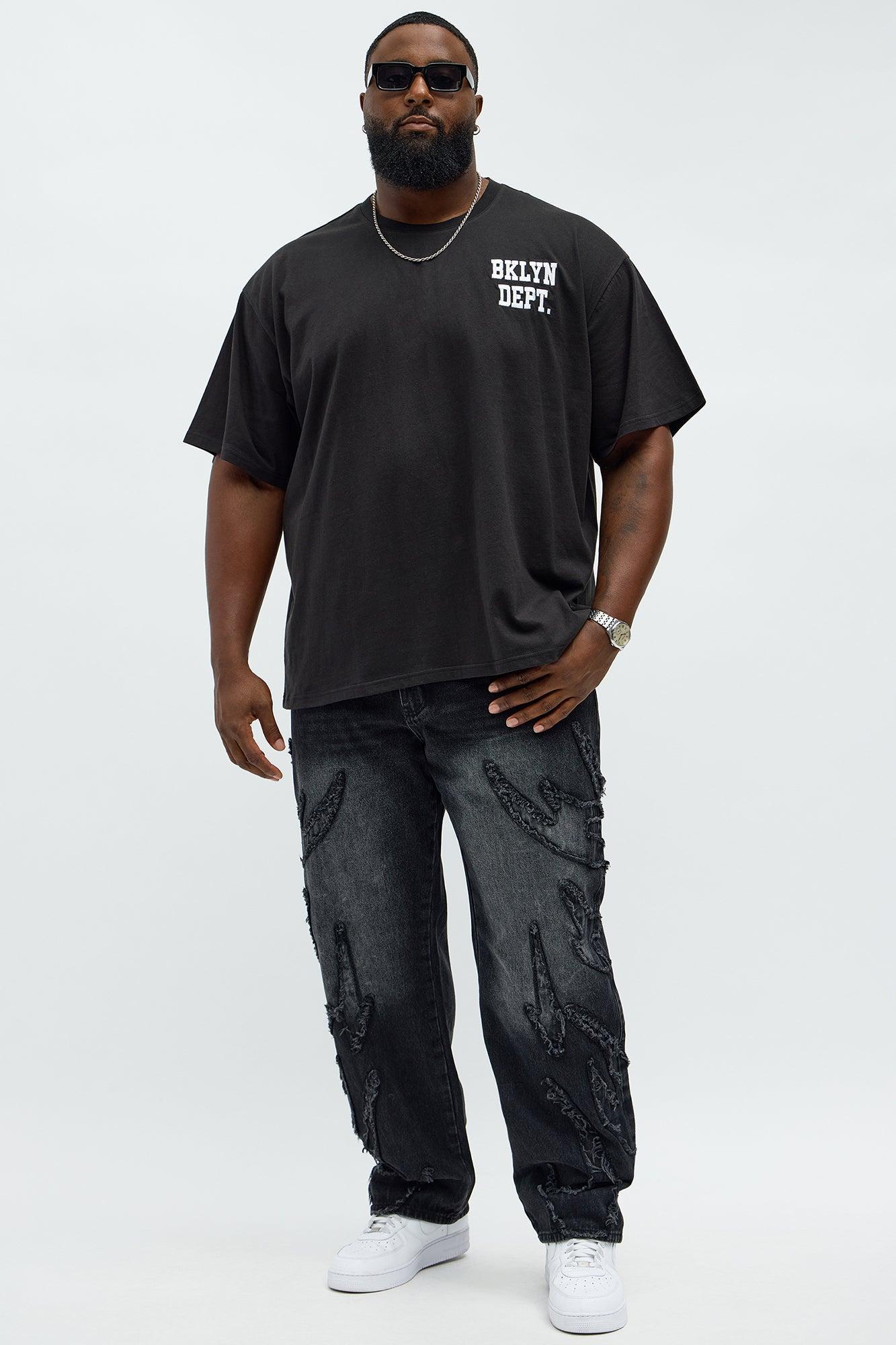 Relaxed Straight Rugged Fray Jeans - Black Wash Product Image