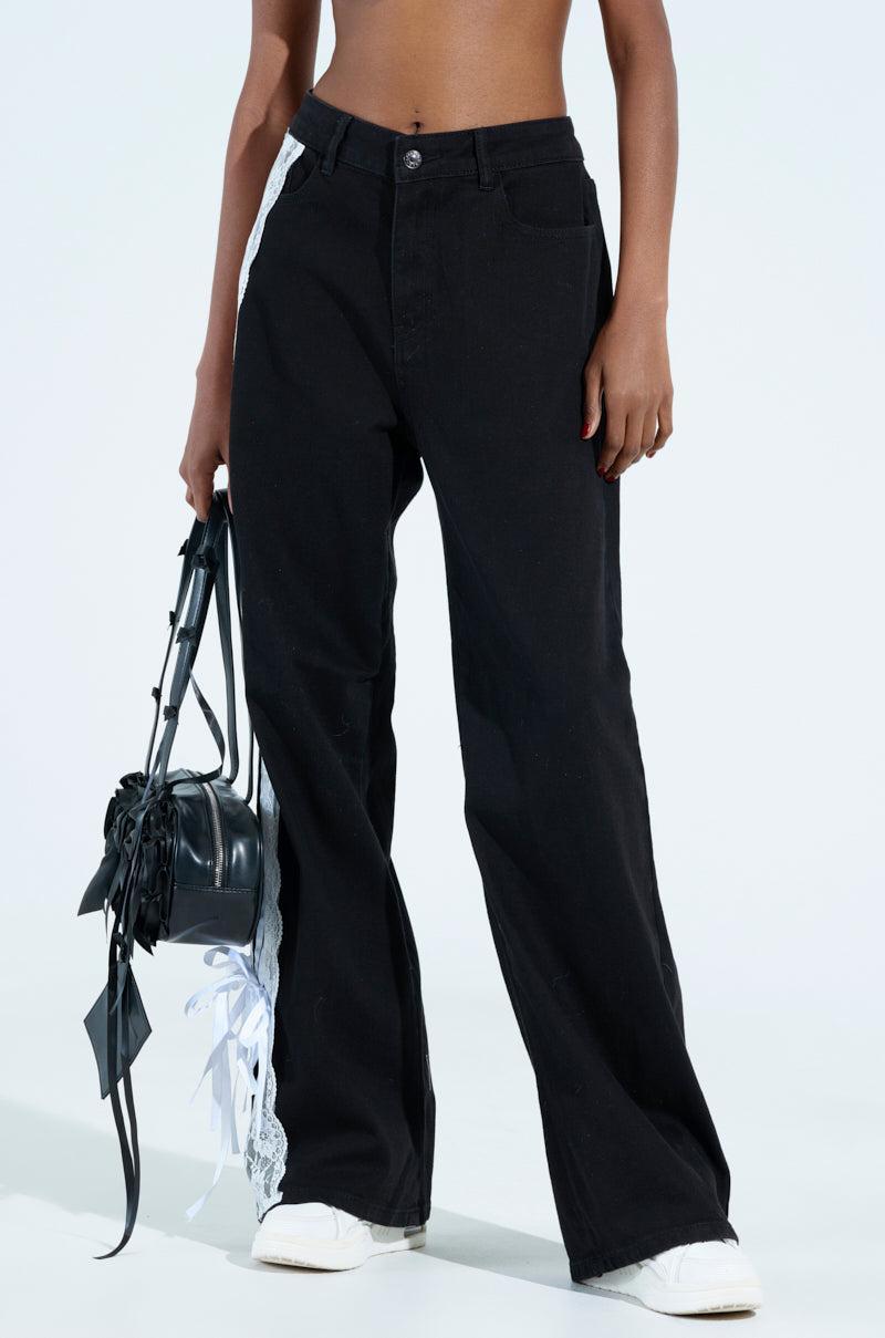 DYLAN LACE DETAIL WIDE LEG DENIM Product Image