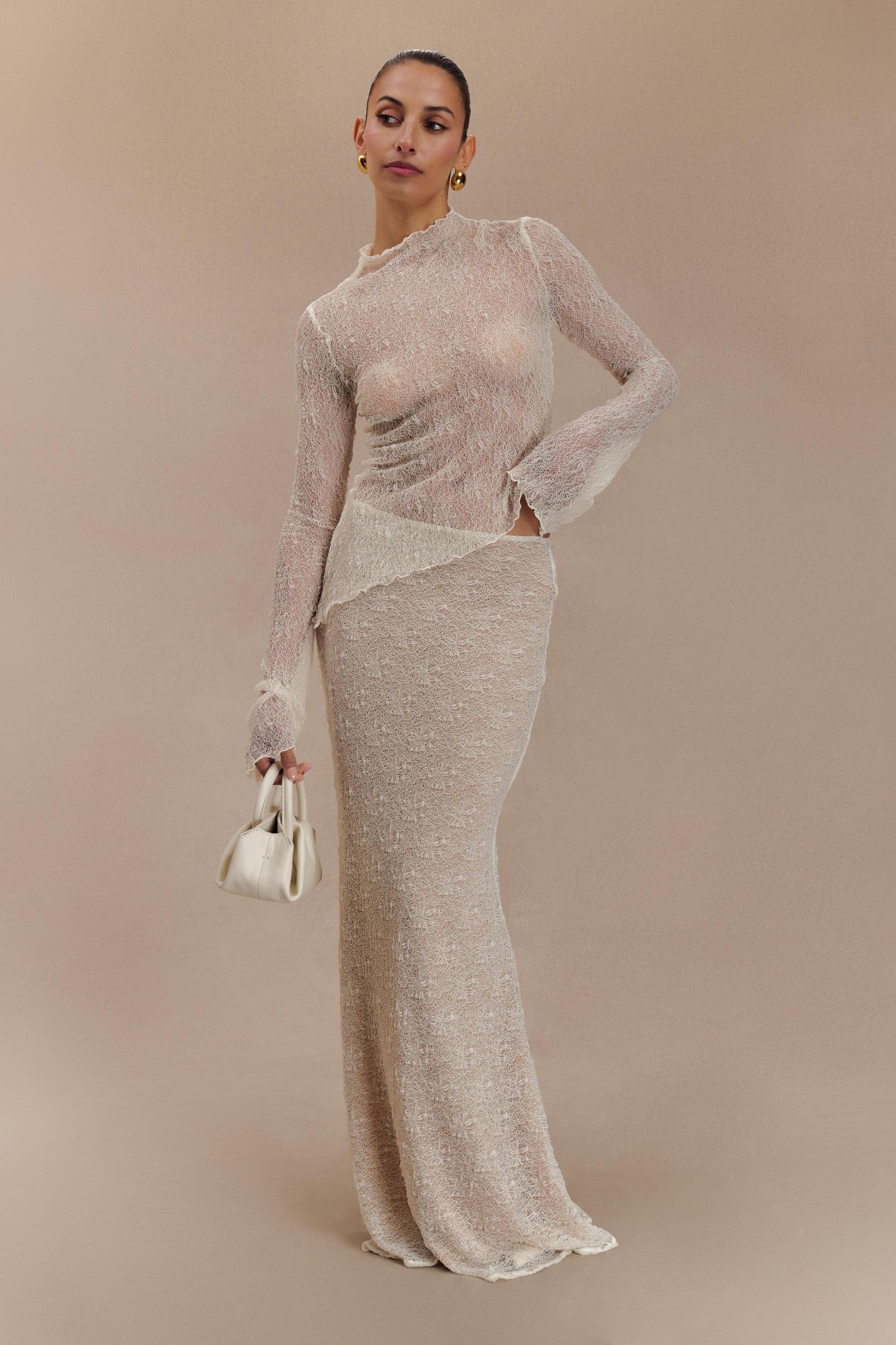 Riley Sheer Lace Long Sleeve Top - Ivory Product Image