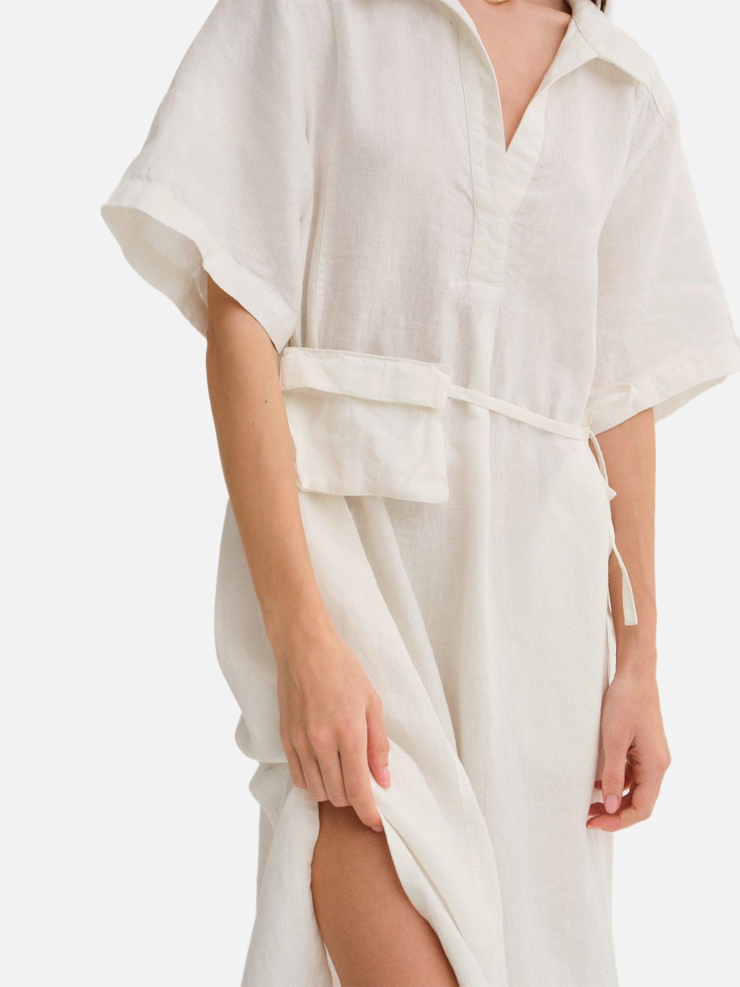 Organic Linen Belt Maxi Dress Female Product Image