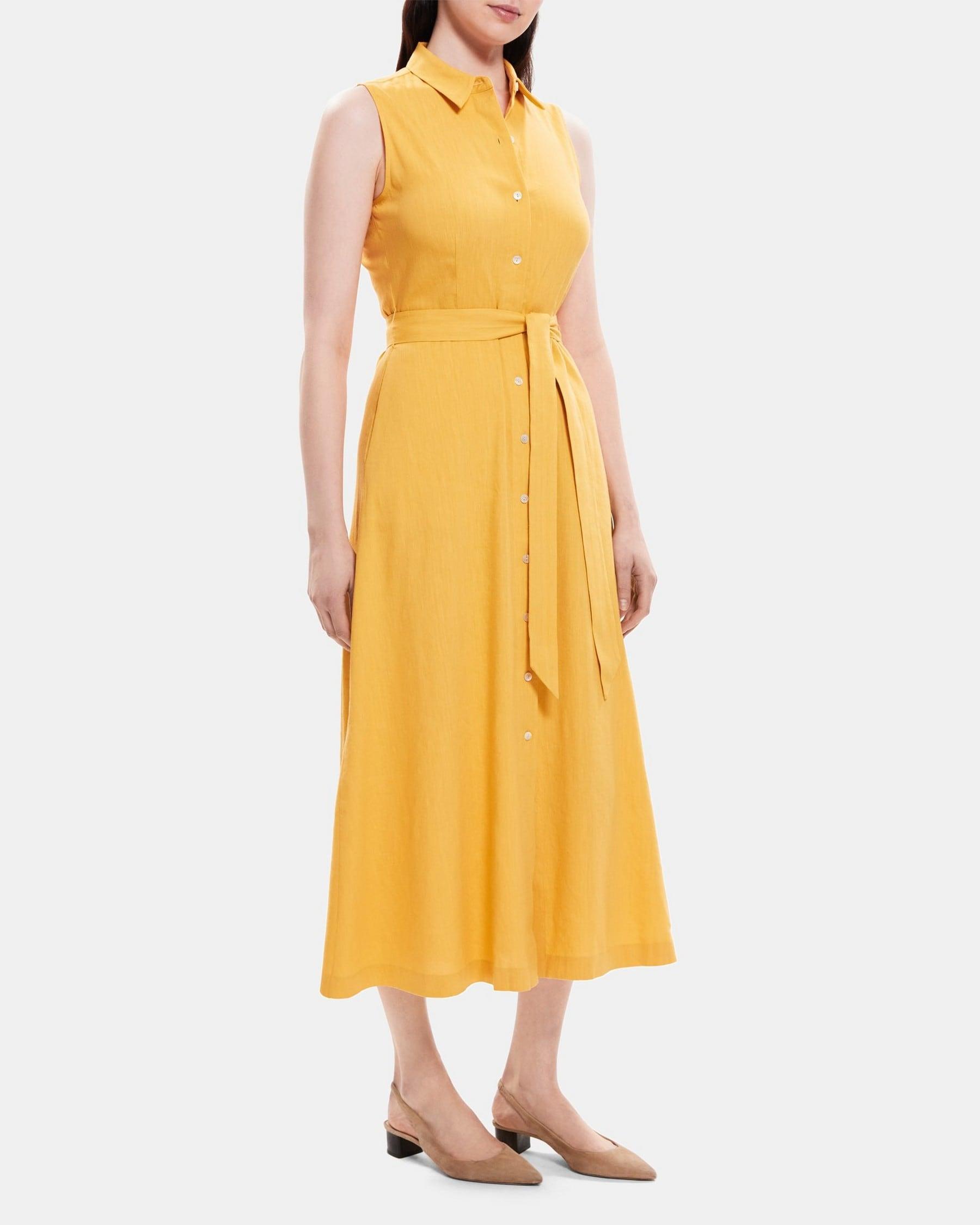 Sleeveless Shirt Dress in Linen-Blend Product Image