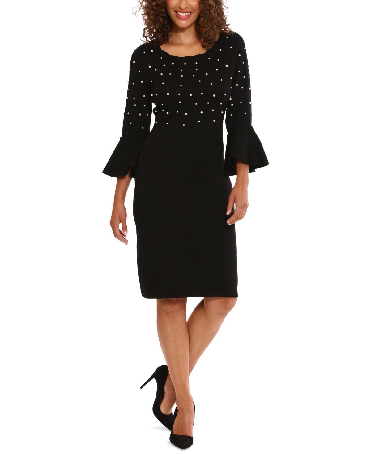 London Times Womens Crewneck Flared-Sleeve Sheath Dress Product Image