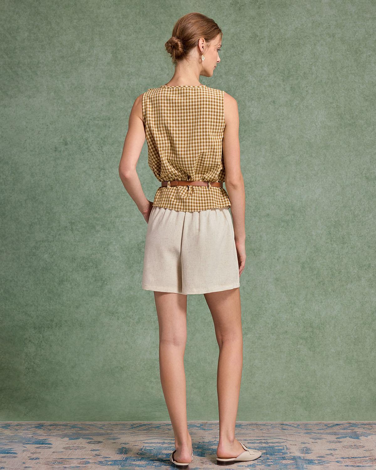 Yellow Plaid Ruffle Belt Tank Top Product Image