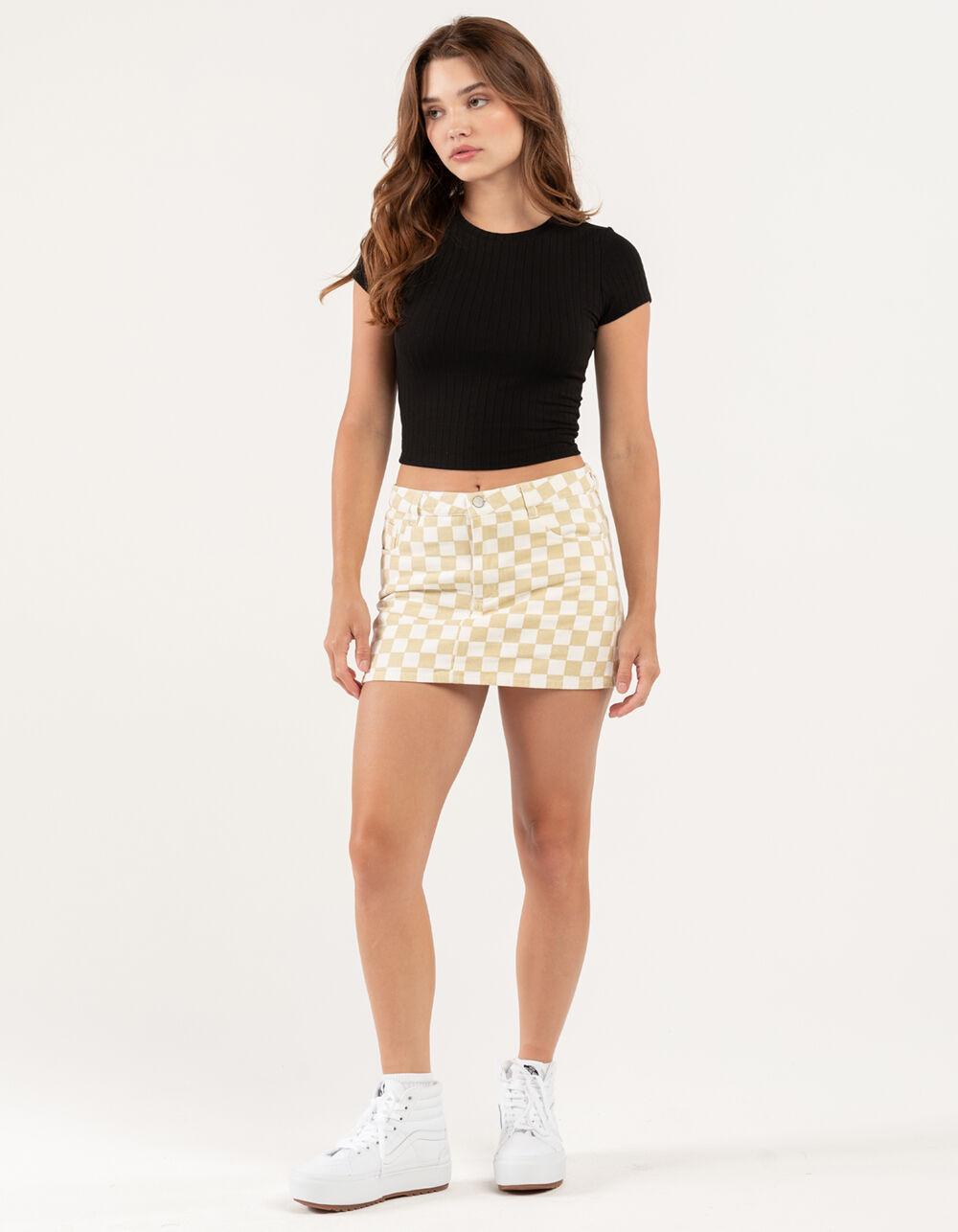 RSQ Womens Checkered Mini Skirt - WHT/KHAKI Product Image