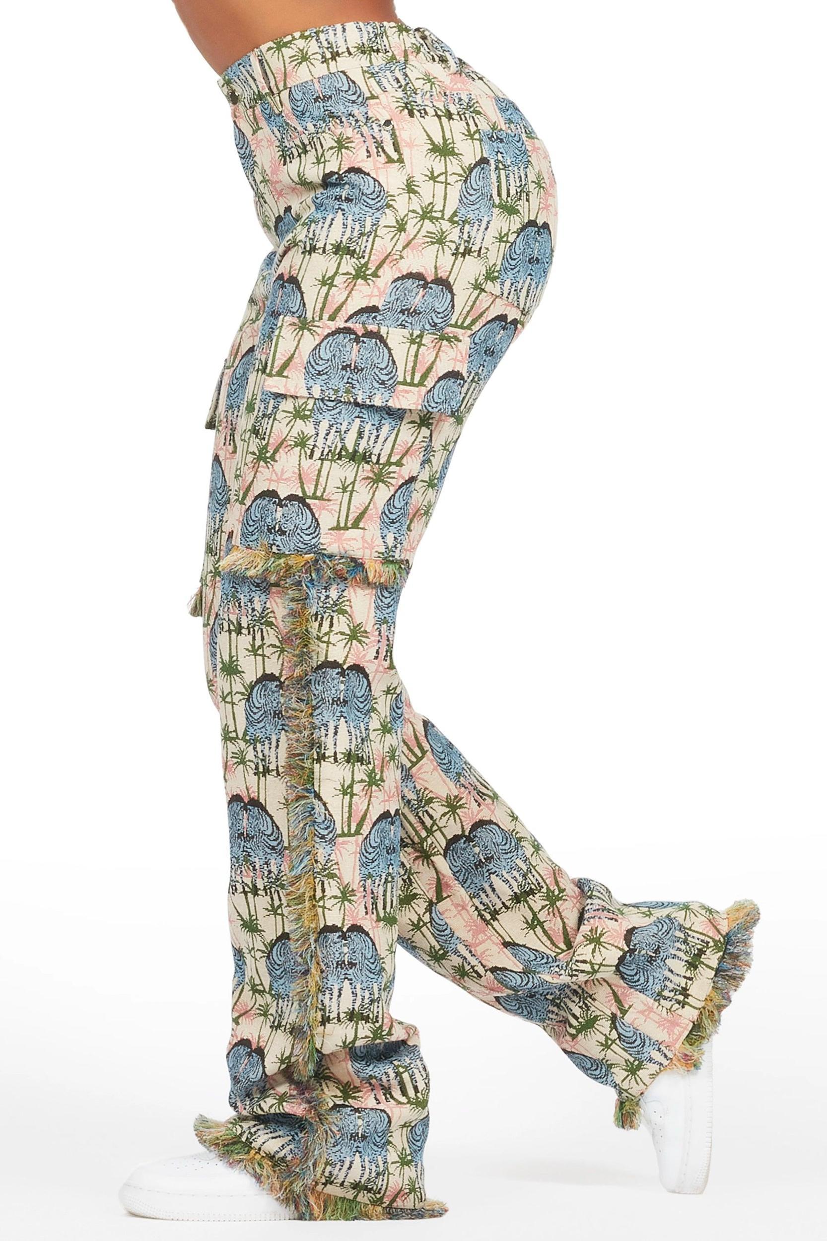 Zeontee Pink Animal Print Cargo Tapestry Stacked Pant Female Product Image