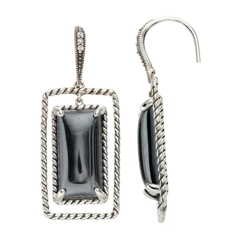 SIRI USA by TJM Sterling Silver Hematite & Cubic Zirconia Cushion Link Earrings, Women's Product Image