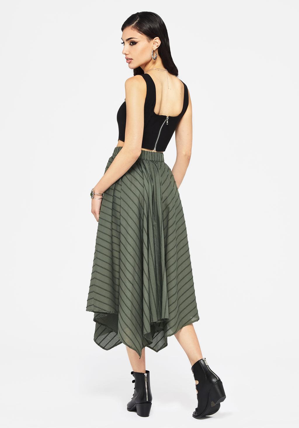 Blythe Cotton Handkerchief Hem Midaxi Skirt - Green Product Image
