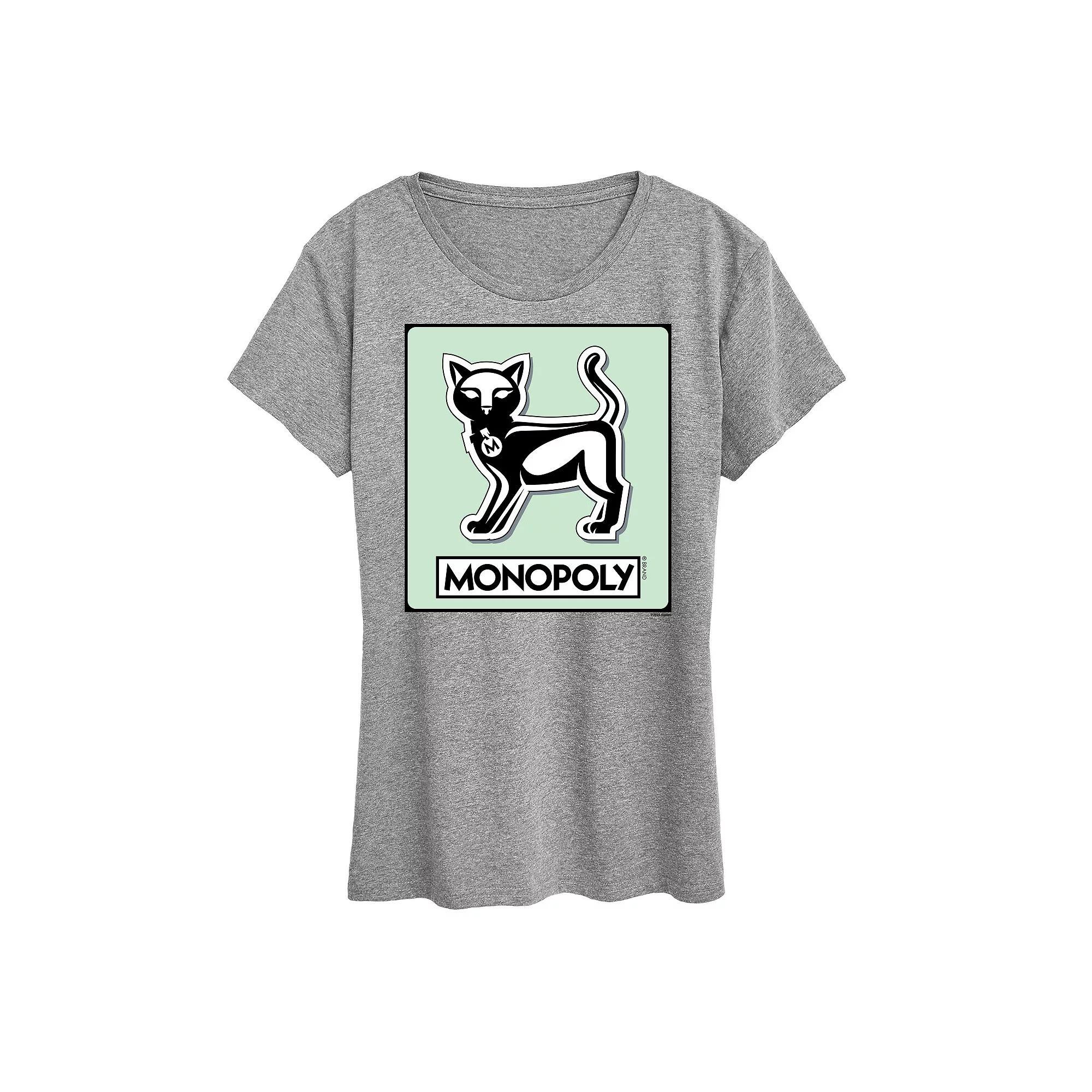 Womens Monopoly Cat Game Token Graphic Tee Grey Gray Product Image