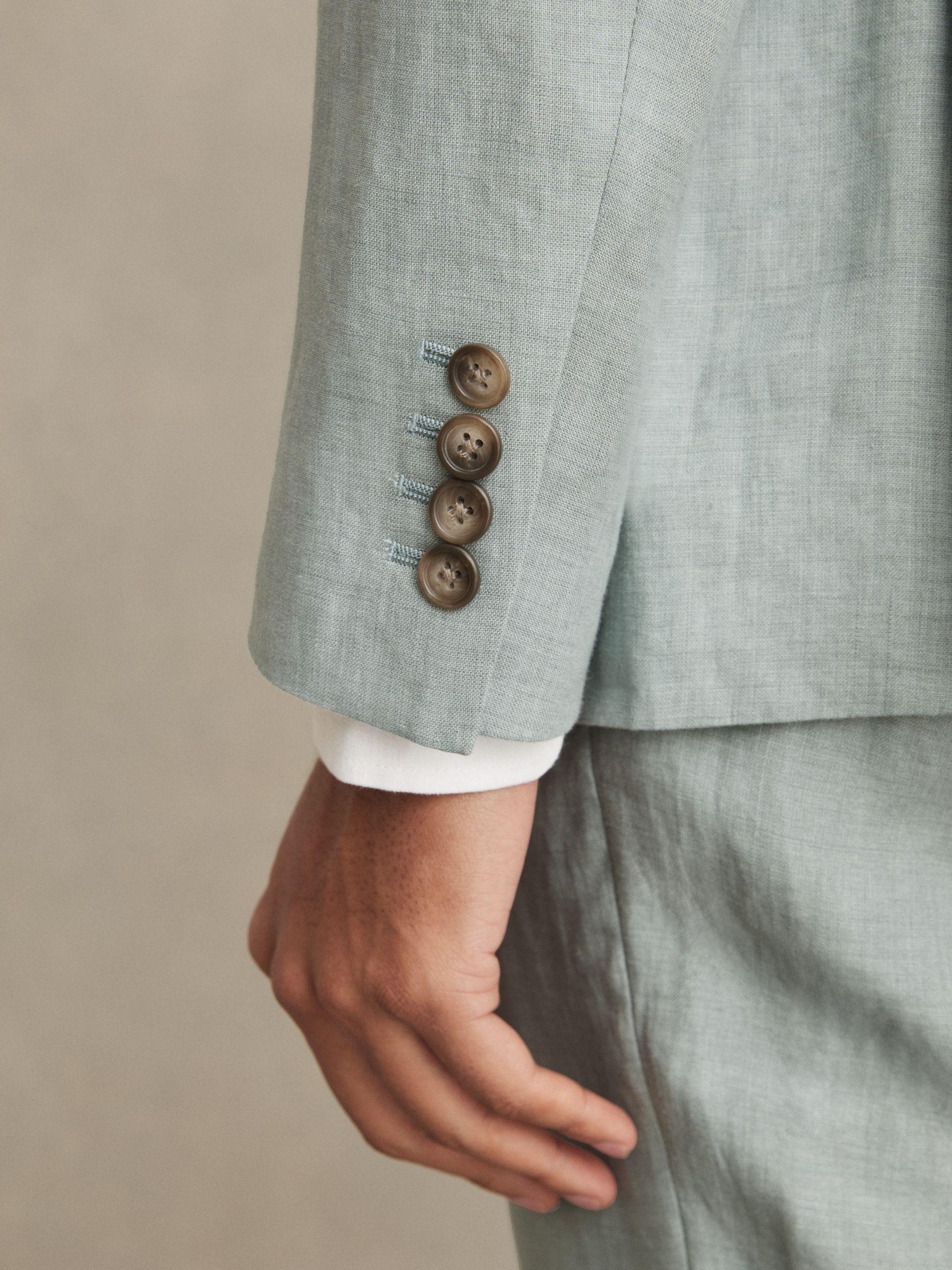 Linen Single-Breasted Suit Blazer Slim-Fit in Ocean Green Product Image