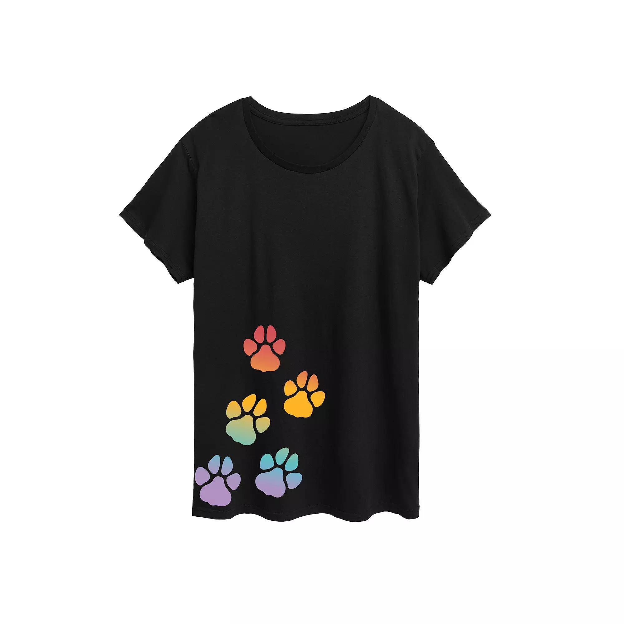 Womens Rainbow Paw Prints Graphic Tee Product Image