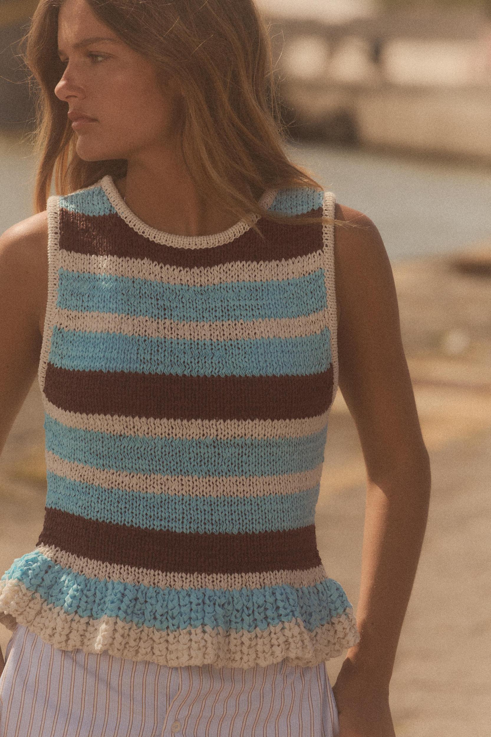 STRIPED KNIT RUFFLE TOP Product Image
