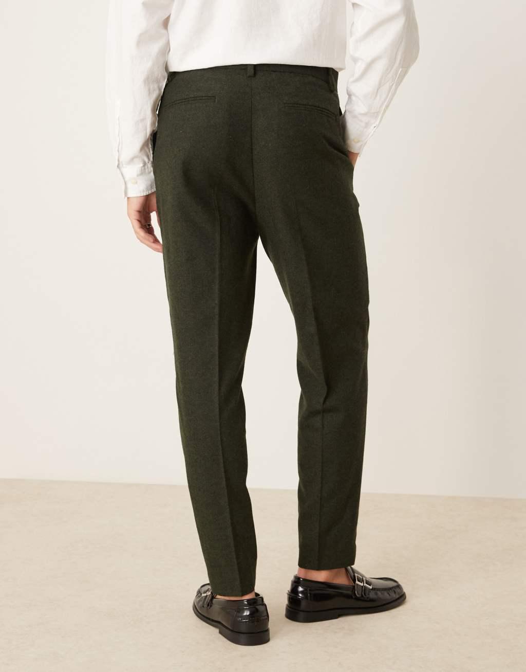 ASOS DESIGN smart tapered fit wool mix pants in dark green Product Image