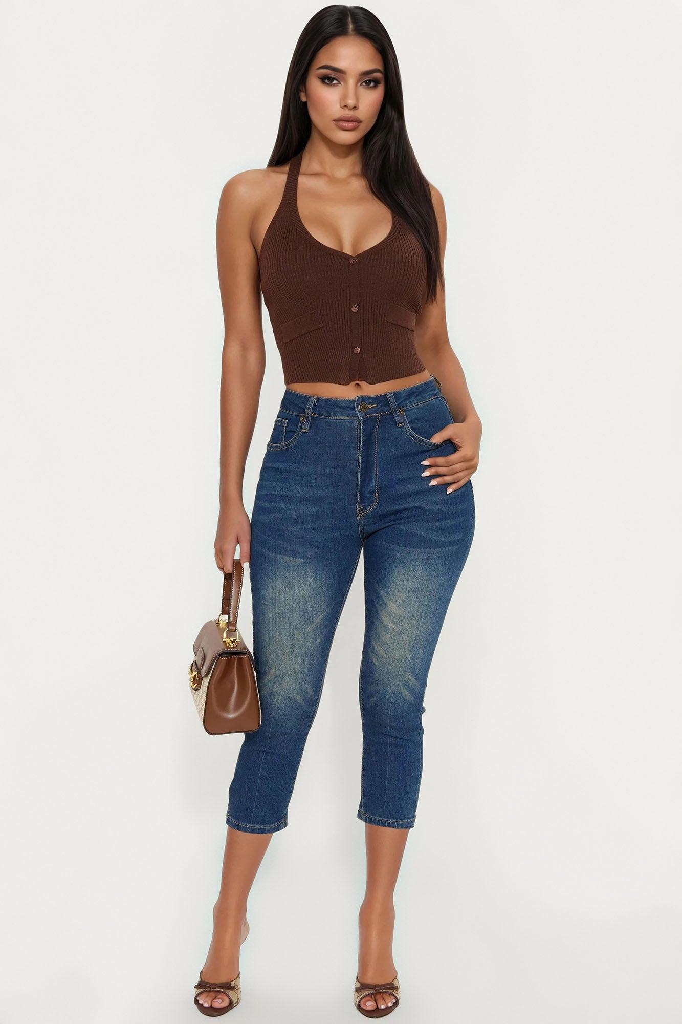 Feeling At Ease Sweater Halter Vest - Chocolate Female Product Image