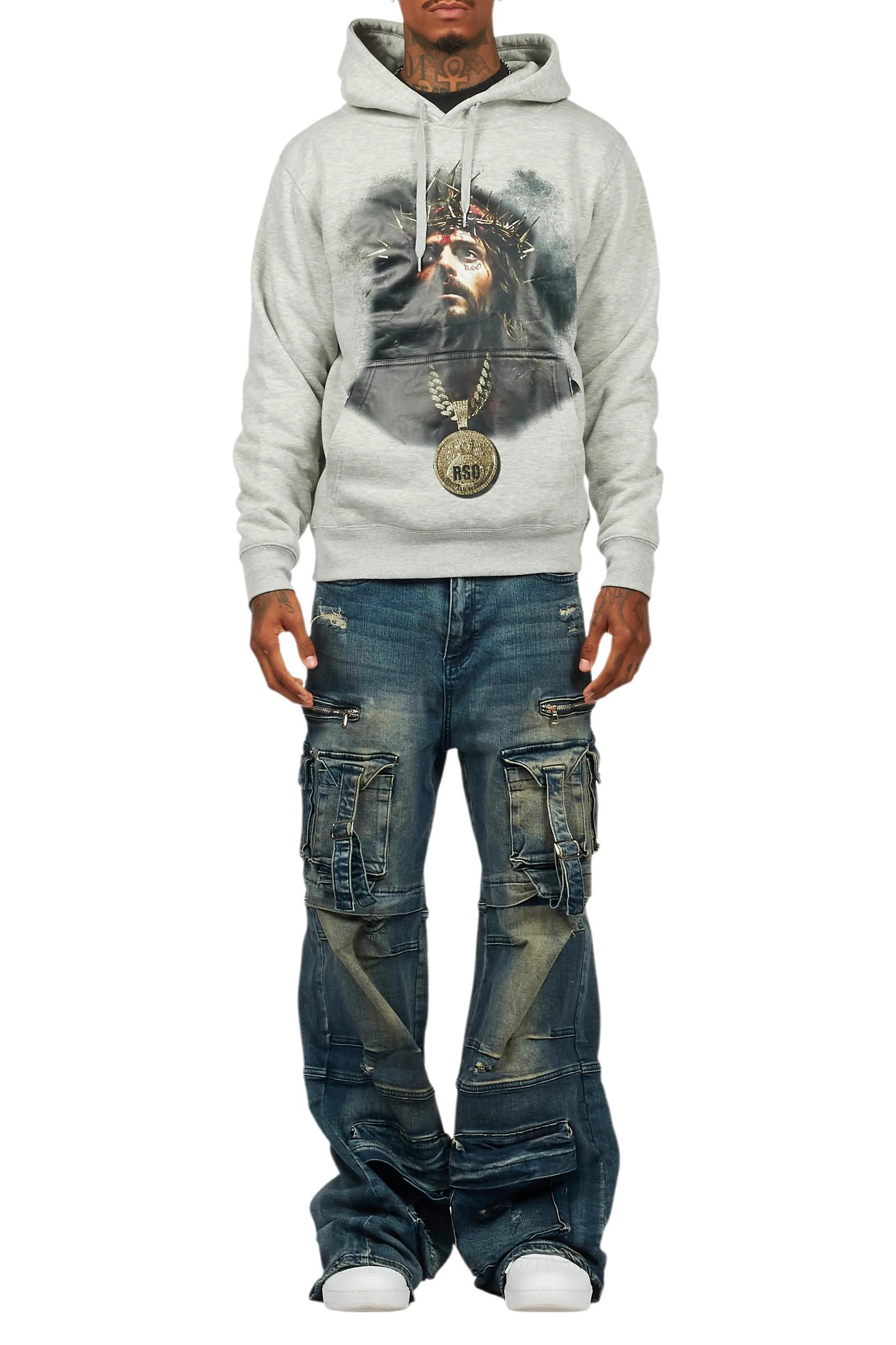 Amina Heather Grey Distressed Graphic Hoodie Male Product Image