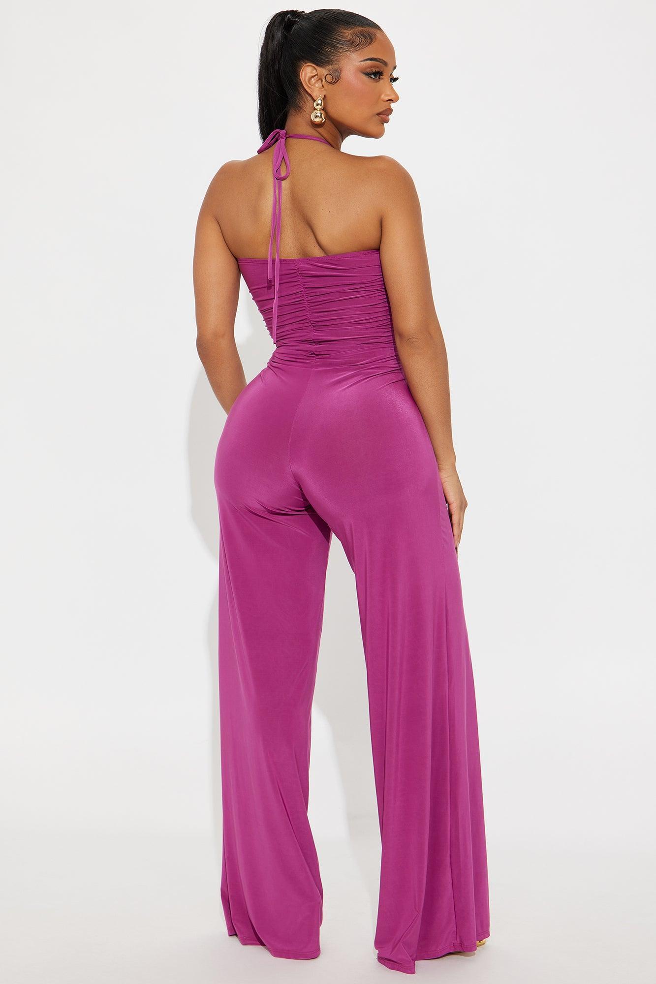 Marina Halter Wide Leg Jumpsuit - Magenta Product Image