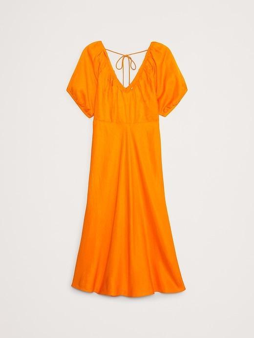 Viscose-Linen Ruched Long Midi Dress Product Image