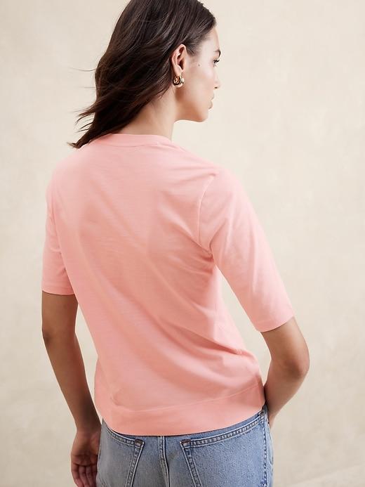 Elbow-Sleeve Cotton Henley Product Image