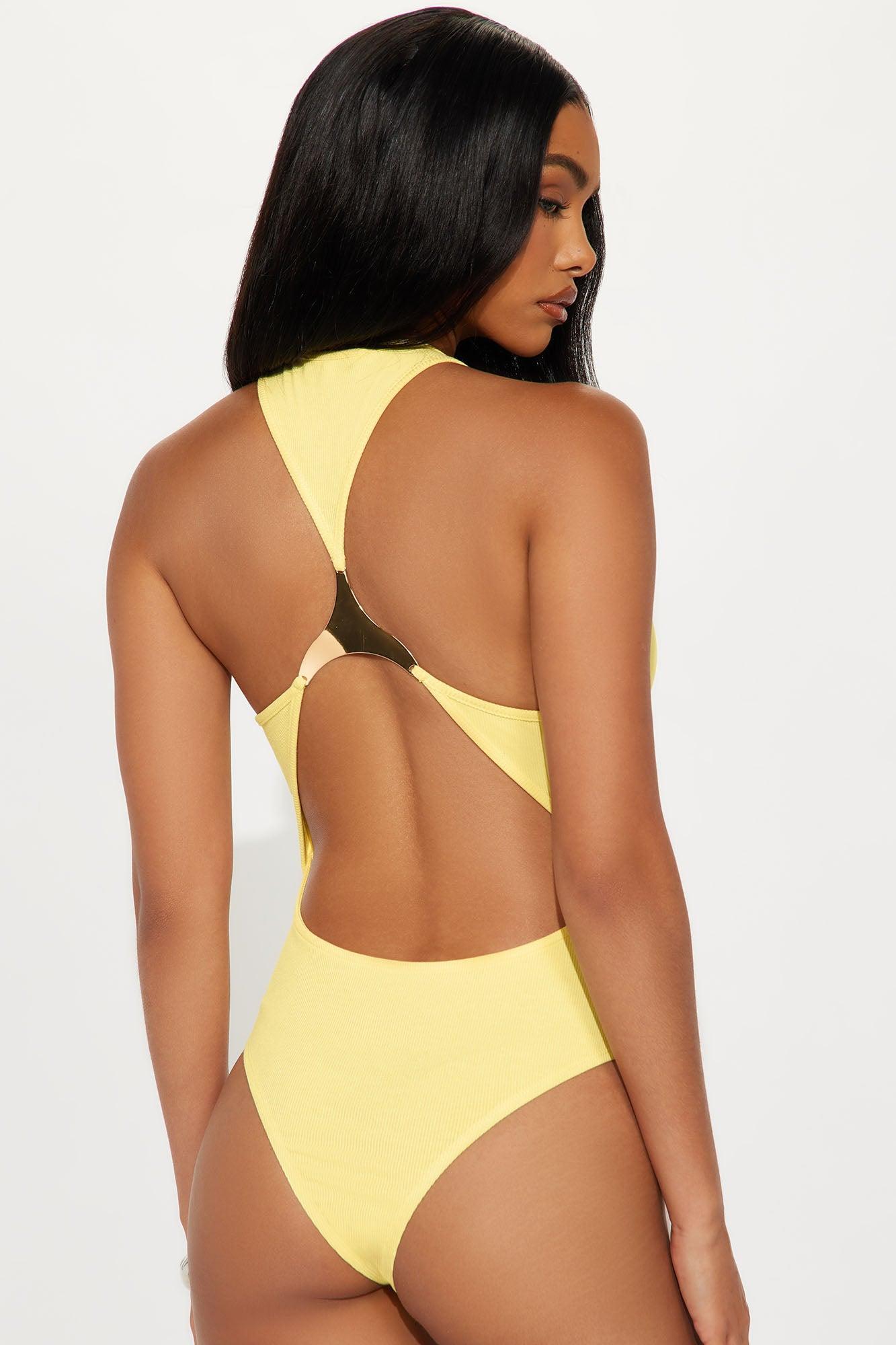 Arizona Ribbed Racerback Bodysuit - Butter Yellow Product Image