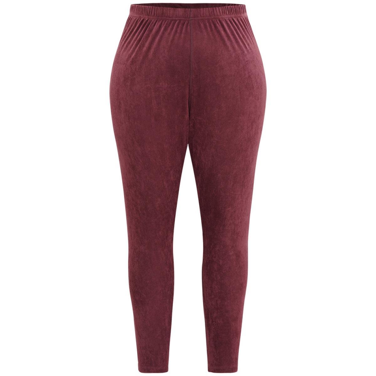 Plus Size Solid Elastic Waist Texture Very Stretchy Leggings Women Burgundy Elegant High stretch Skinny High Rise Dailywear Leggings BloomChic 30/6X Product Image