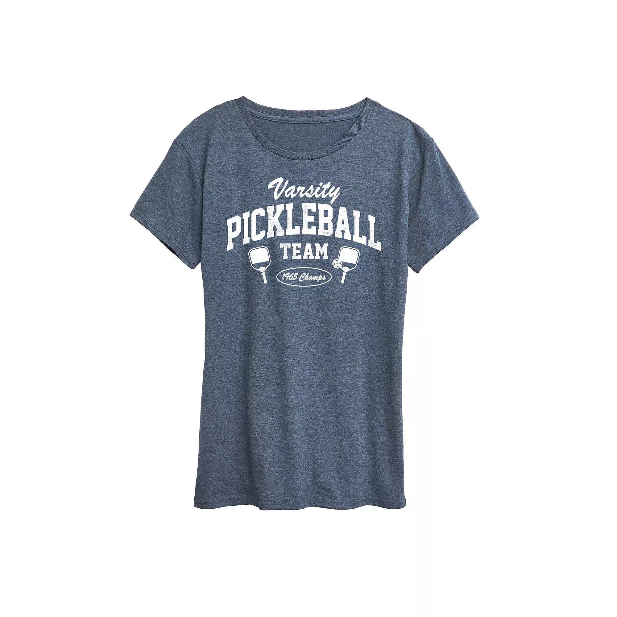 Plus Varsity Pickleball Graphic Tee, Womens Grey Blue Product Image