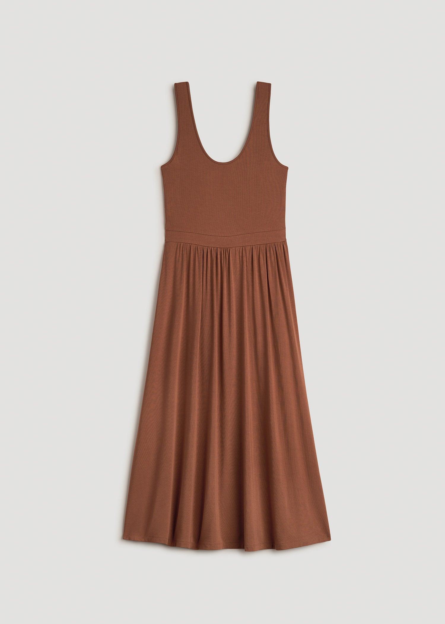 Jersey Tank Dress with Pockets for Tall Women in Clay Brown Product Image