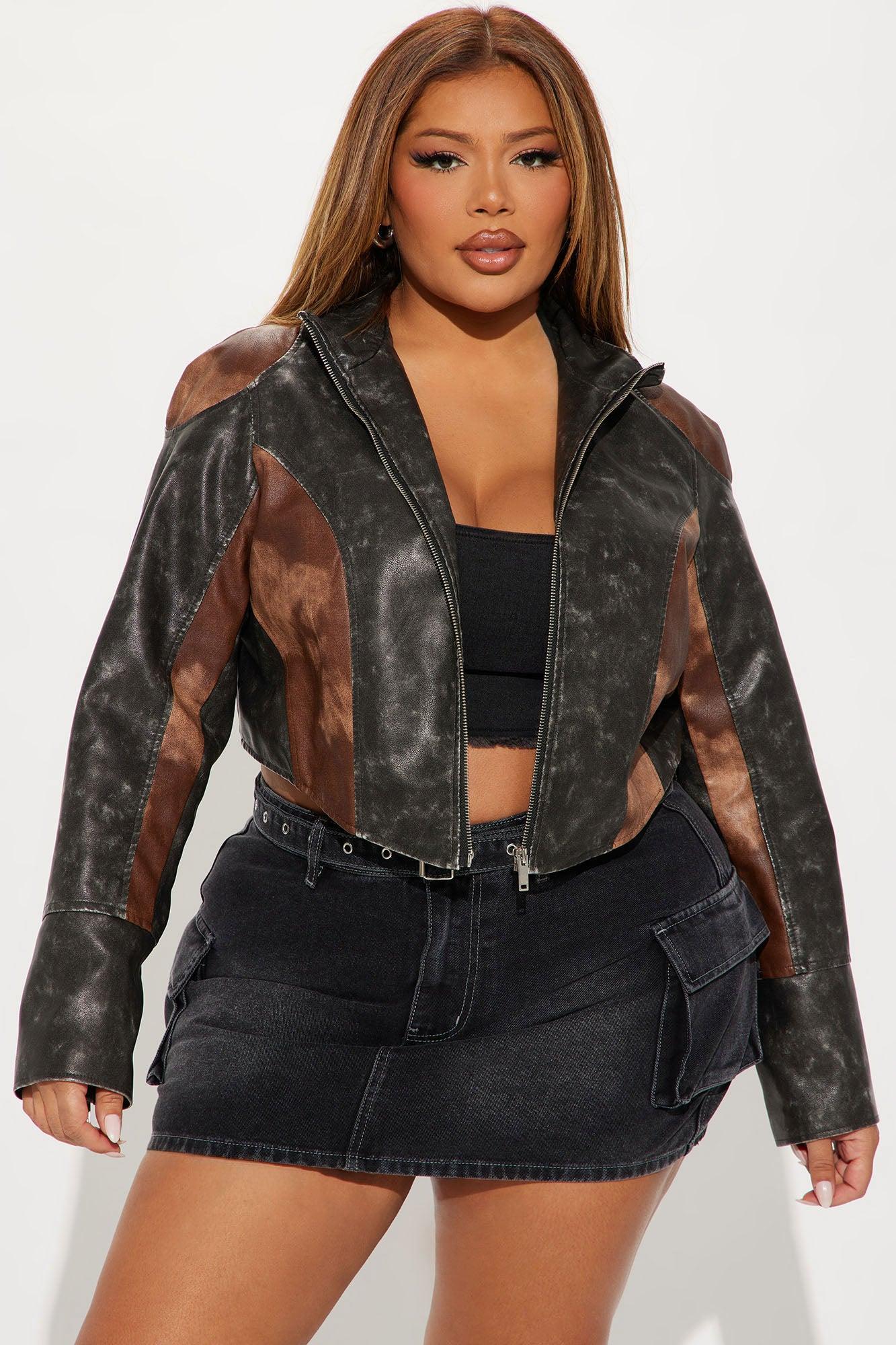 Tough Luck Washed Faux Leather Jacket - Grey/combo Female Product Image