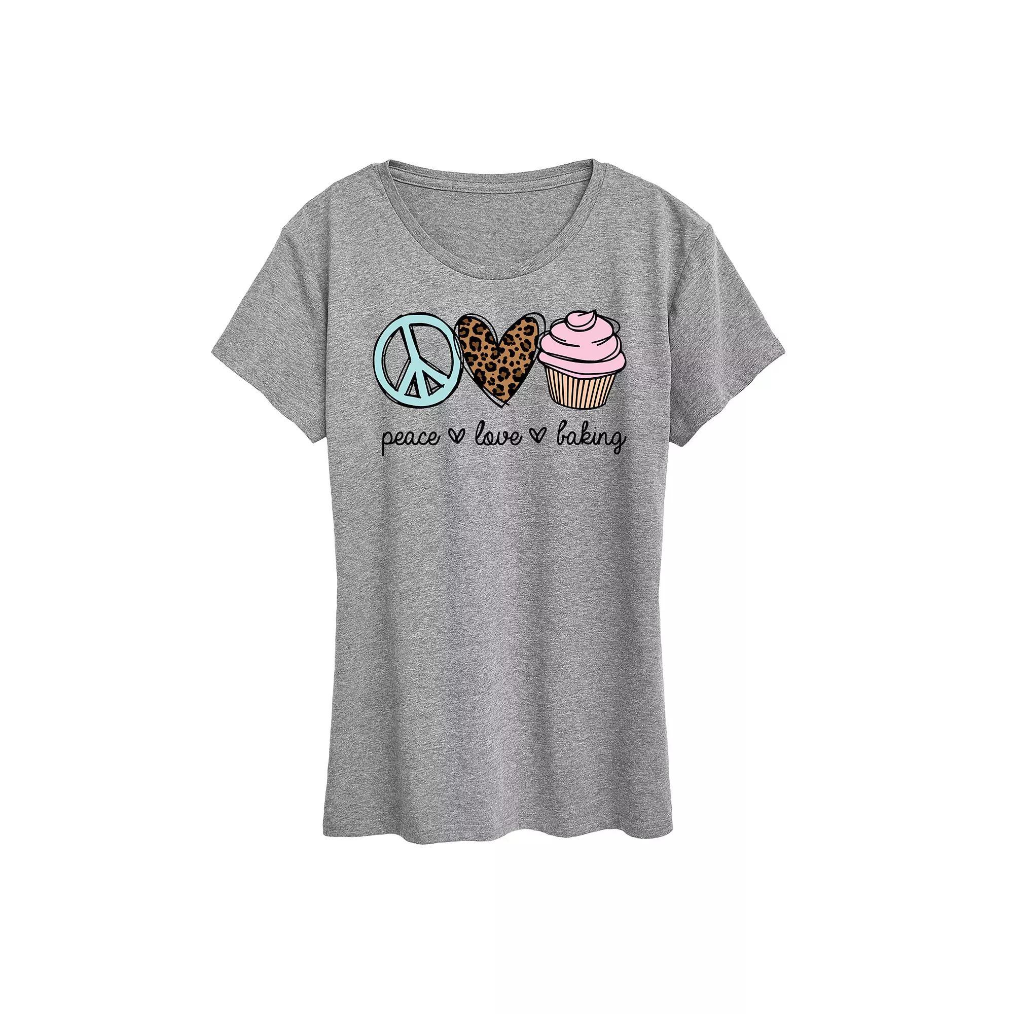 Womens Peace Love Baking Graphic Tee Grey Gray Product Image